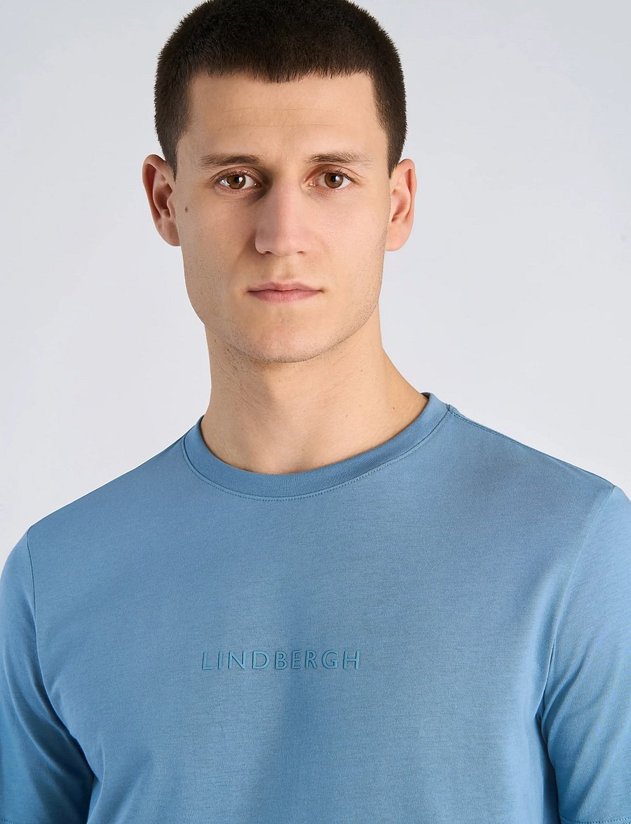Lindbergh - Lindbergh print tee S/S - kortærmede t-shirts - mid blue - 5
