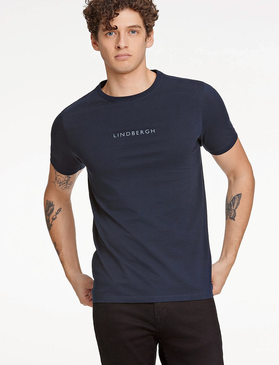 Lindbergh - Lindbergh print tee S/S - lühikeste varrukatega t-särgid - navy 424 - 0