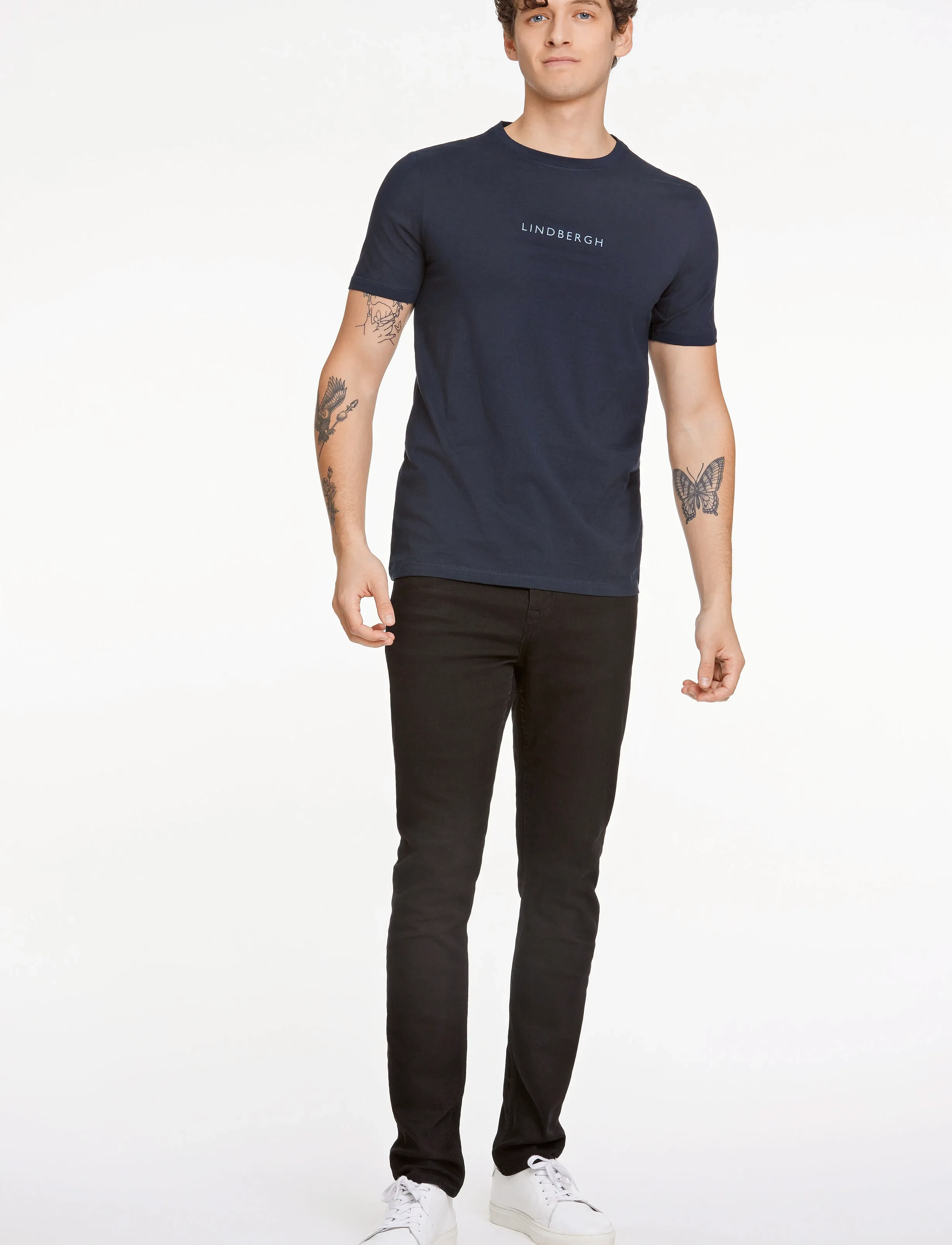 Lindbergh - Lindbergh print tee S/S - short-sleeved t-shirts - navy 424 - 4