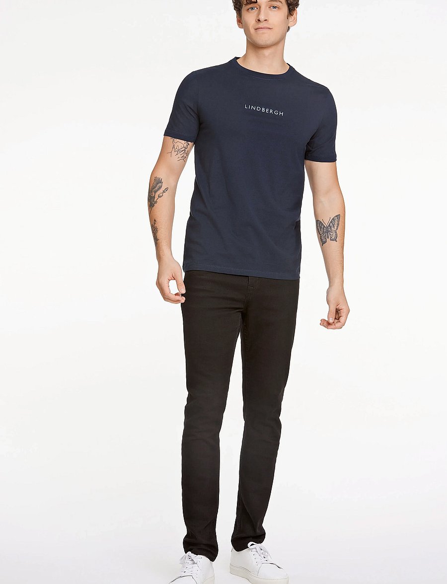 Lindbergh - Lindbergh print tee S/S - lühikeste varrukatega t-särgid - navy 424 - 4