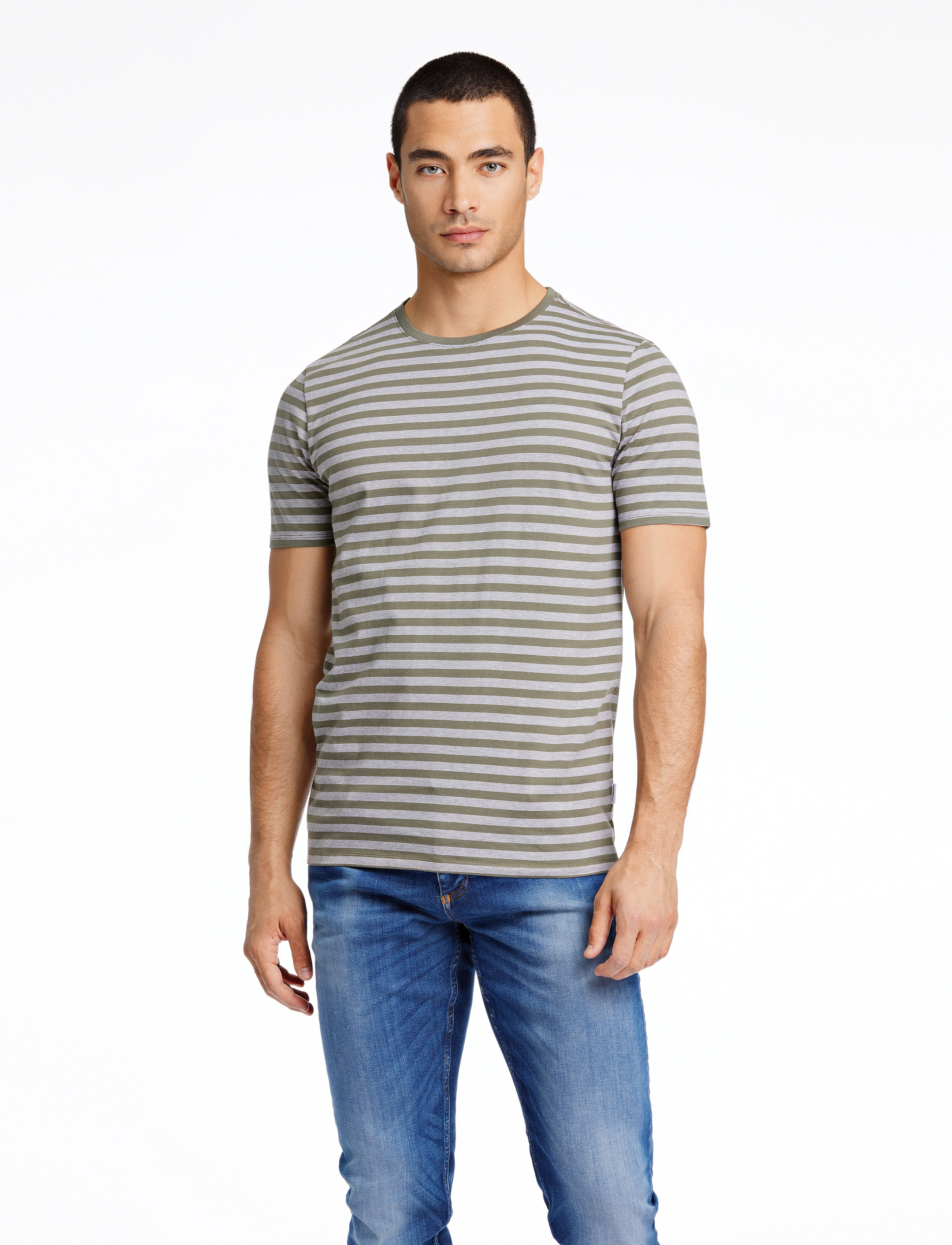 Lindbergh - Striped tee S/S - army - 2