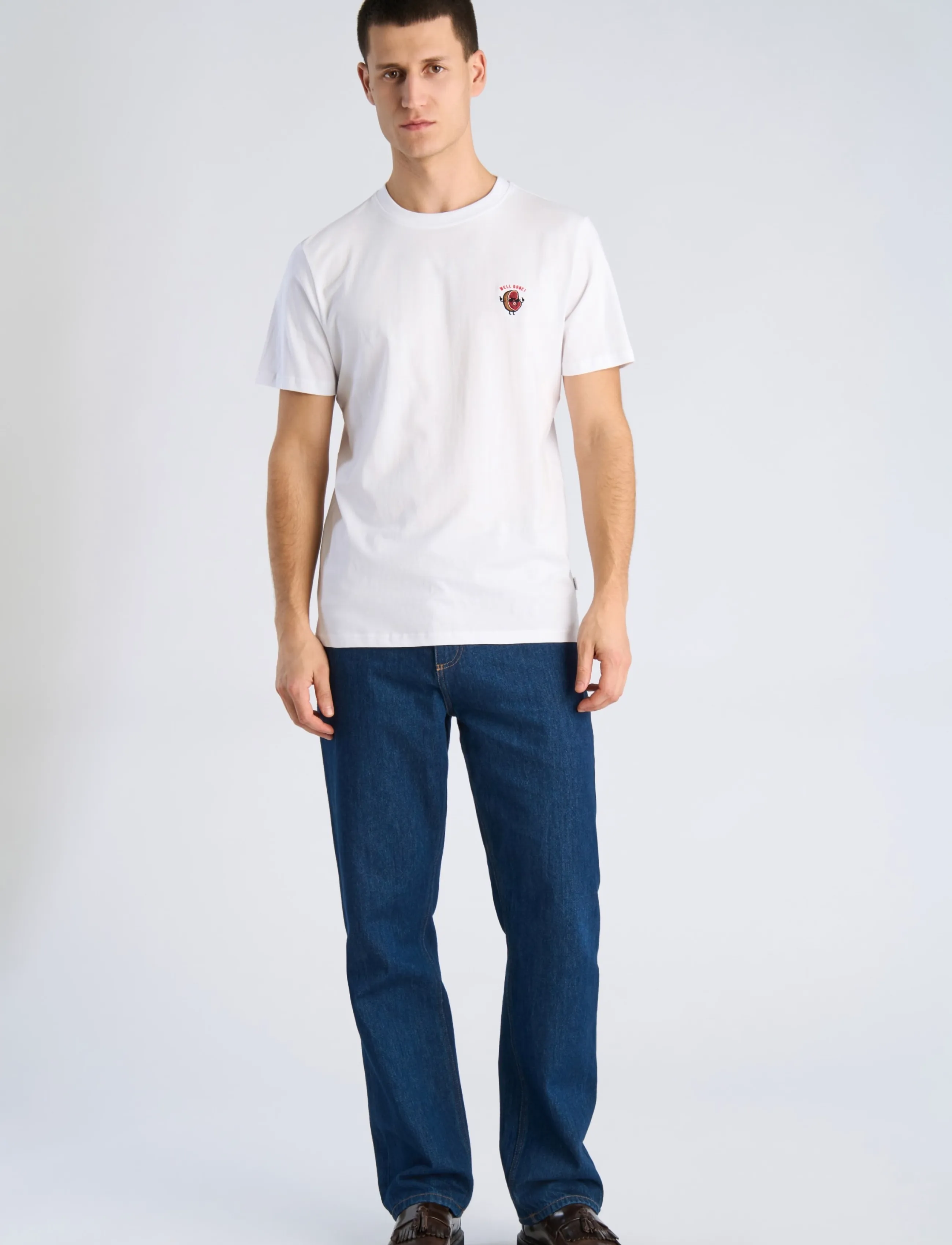 Lindbergh Embroidery tee S/S - Lindbergh - WHITE FOG / white