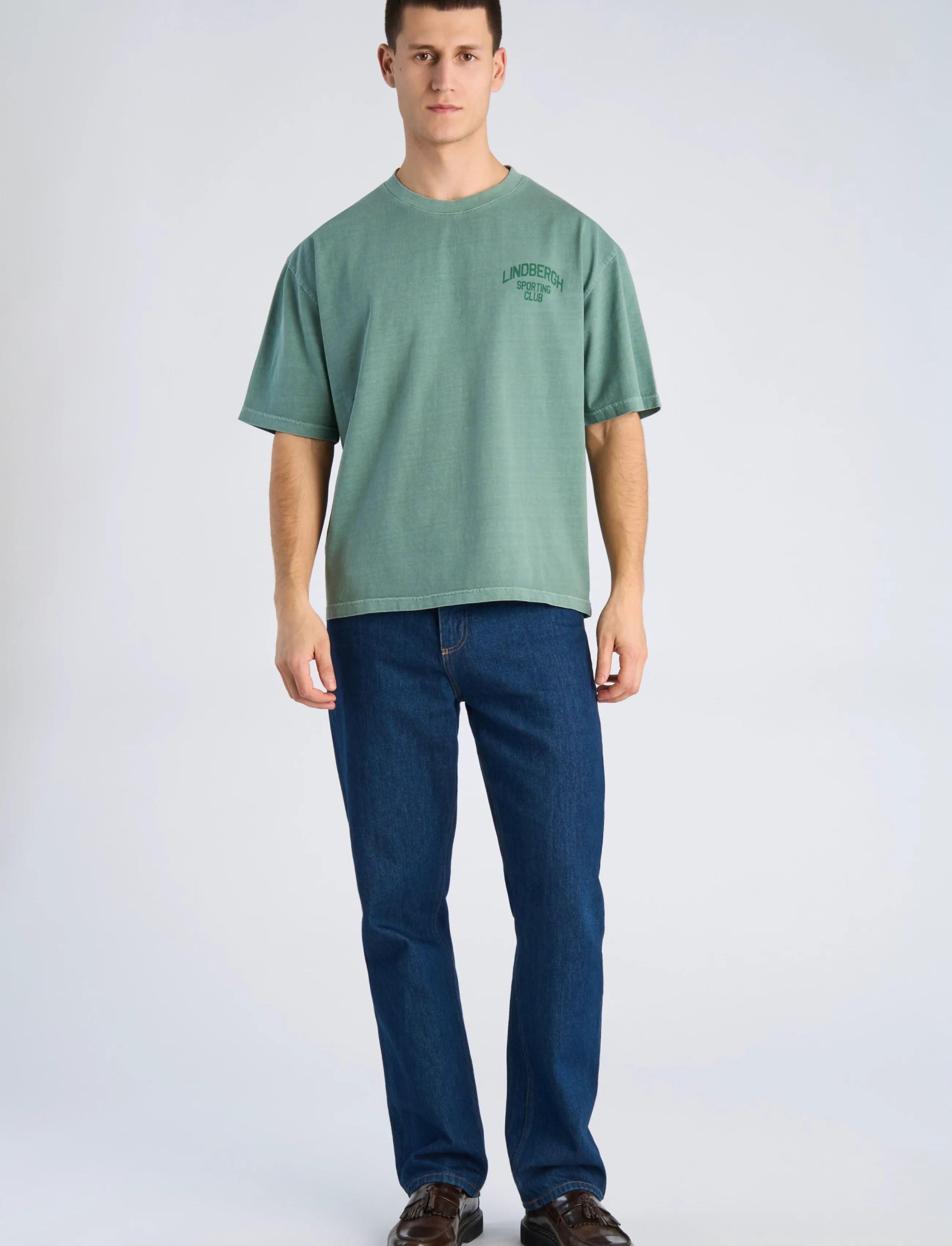 Lindbergh G/D oversized cropped logo tee S/S - Lindbergh - DK GREEN / green