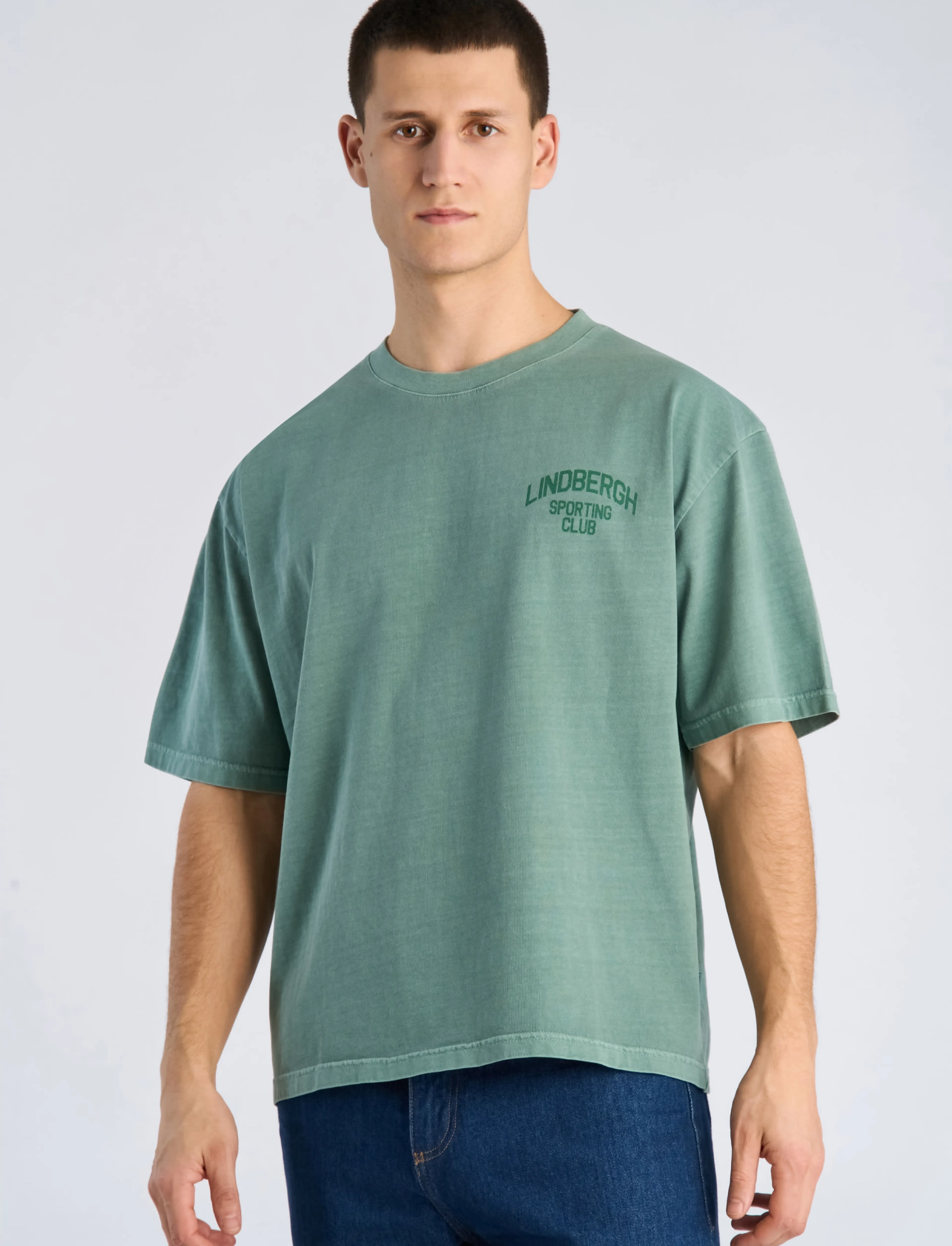 Lindbergh - G/D oversized cropped logo tee S/S - dk green - 3