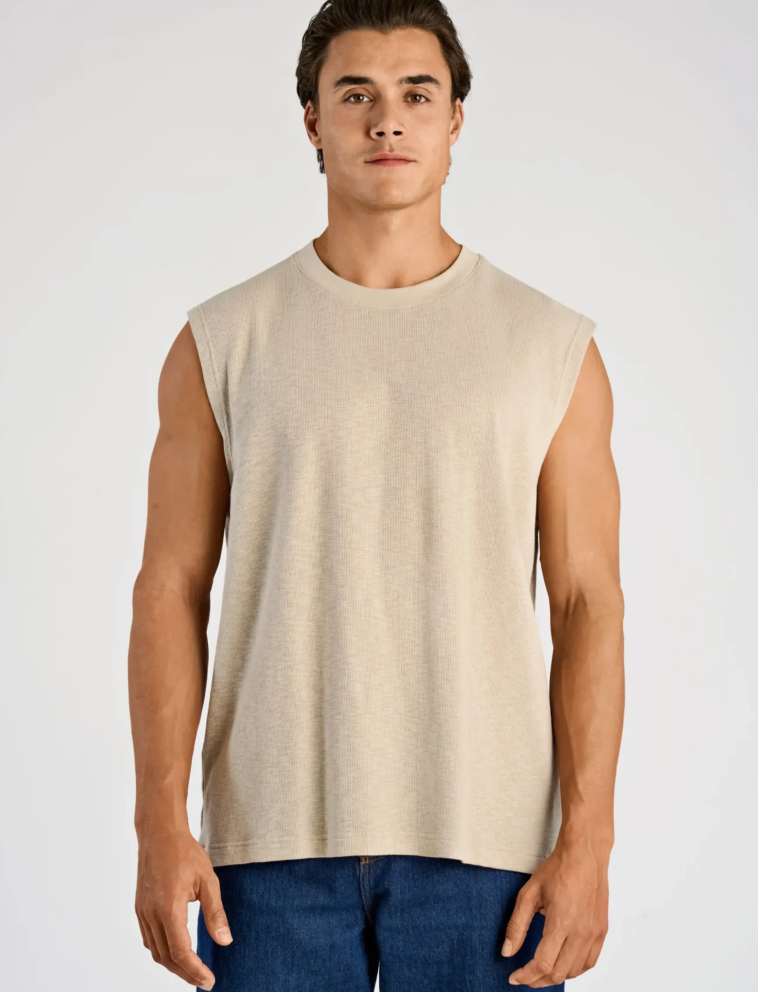 Lindbergh - Oversized rib cap sleeve - sleeveless shirts - stone - 3