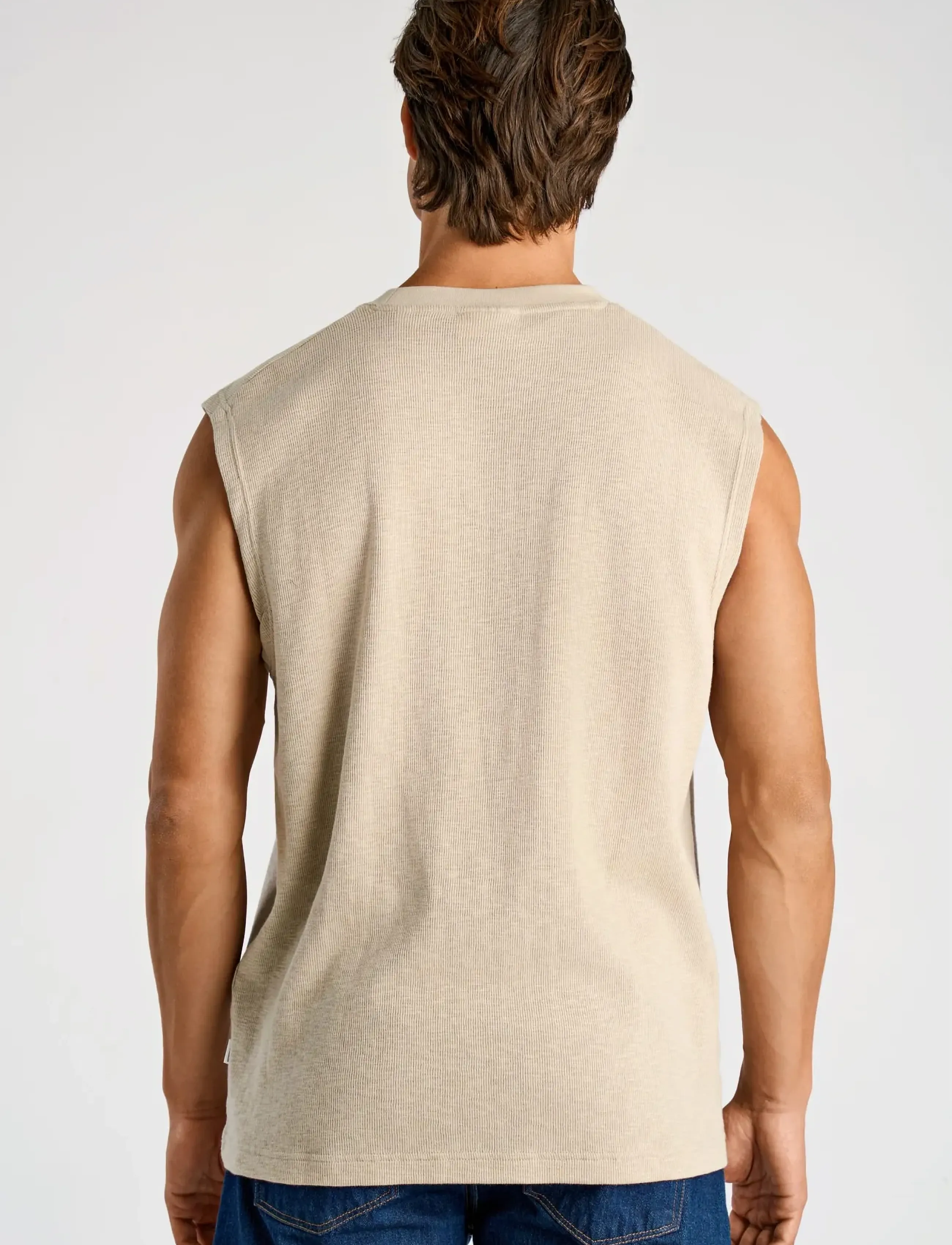 Lindbergh - Oversized rib cap sleeve - sleeveless shirts - stone - 4
