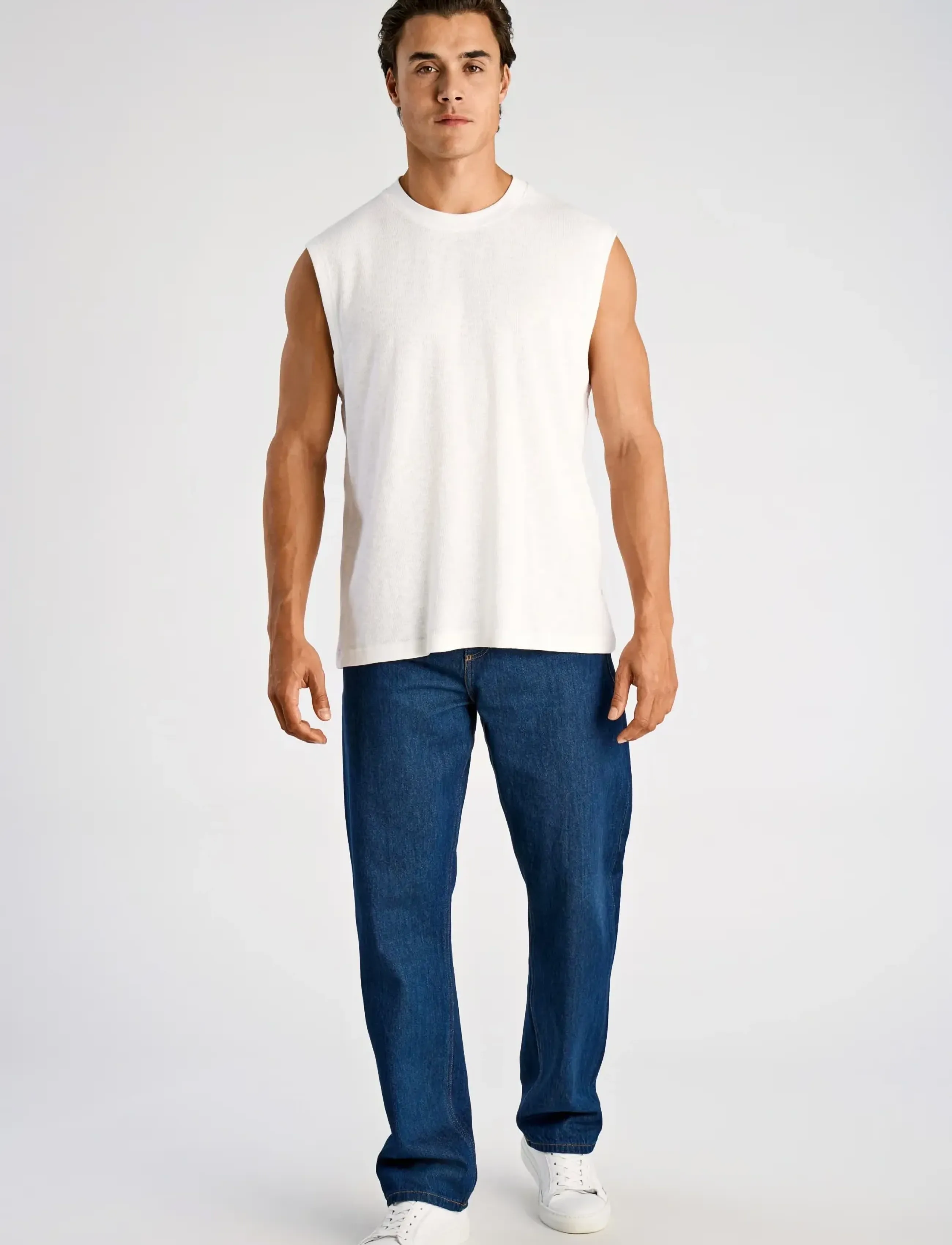 Lindbergh Oversized Rib Cap Sleeve, XXL, White, T-Shirts > Uden Ærmer, Herre