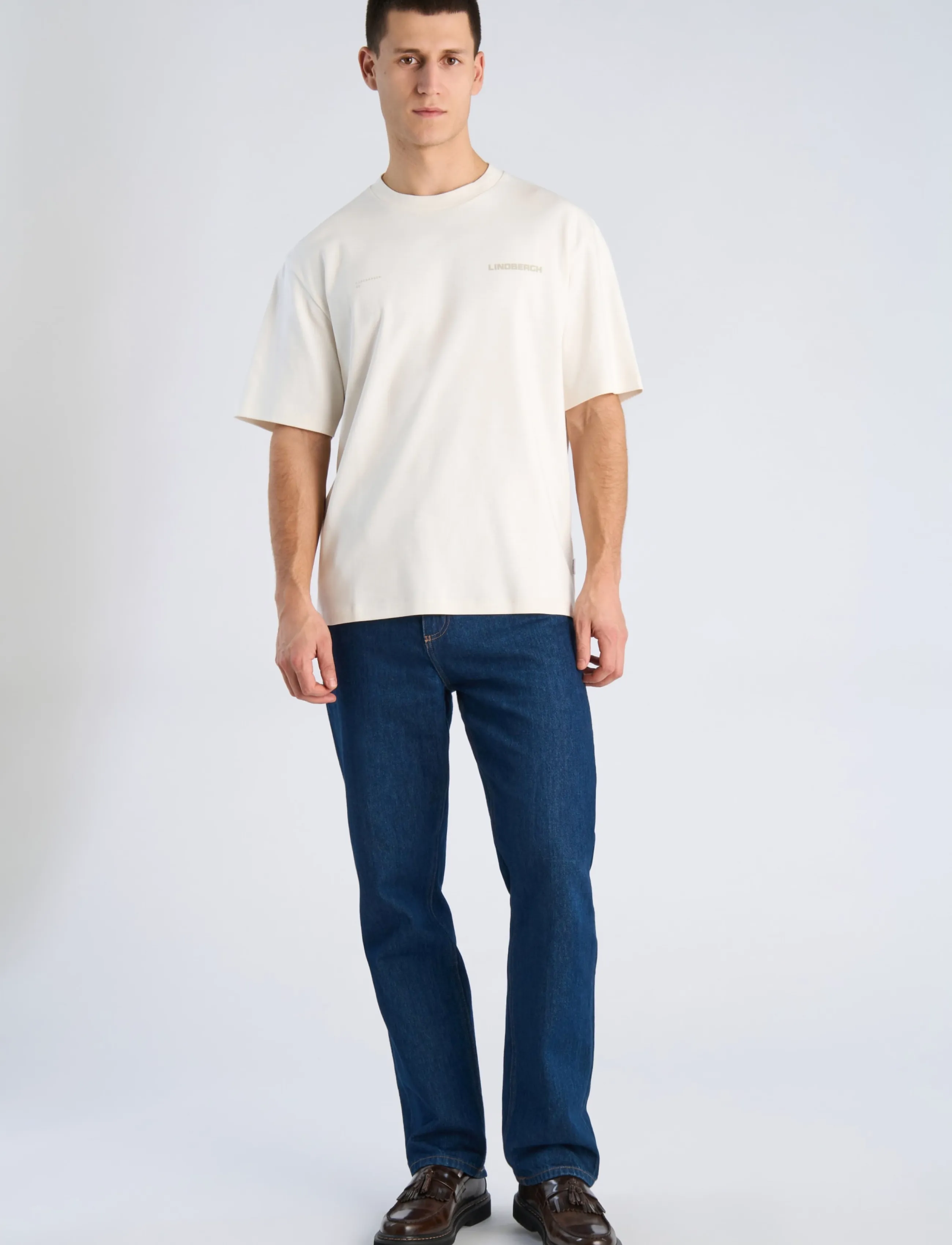 Lindbergh O-neck logo oversized S/S - Lindbergh - OFF WHITE / white