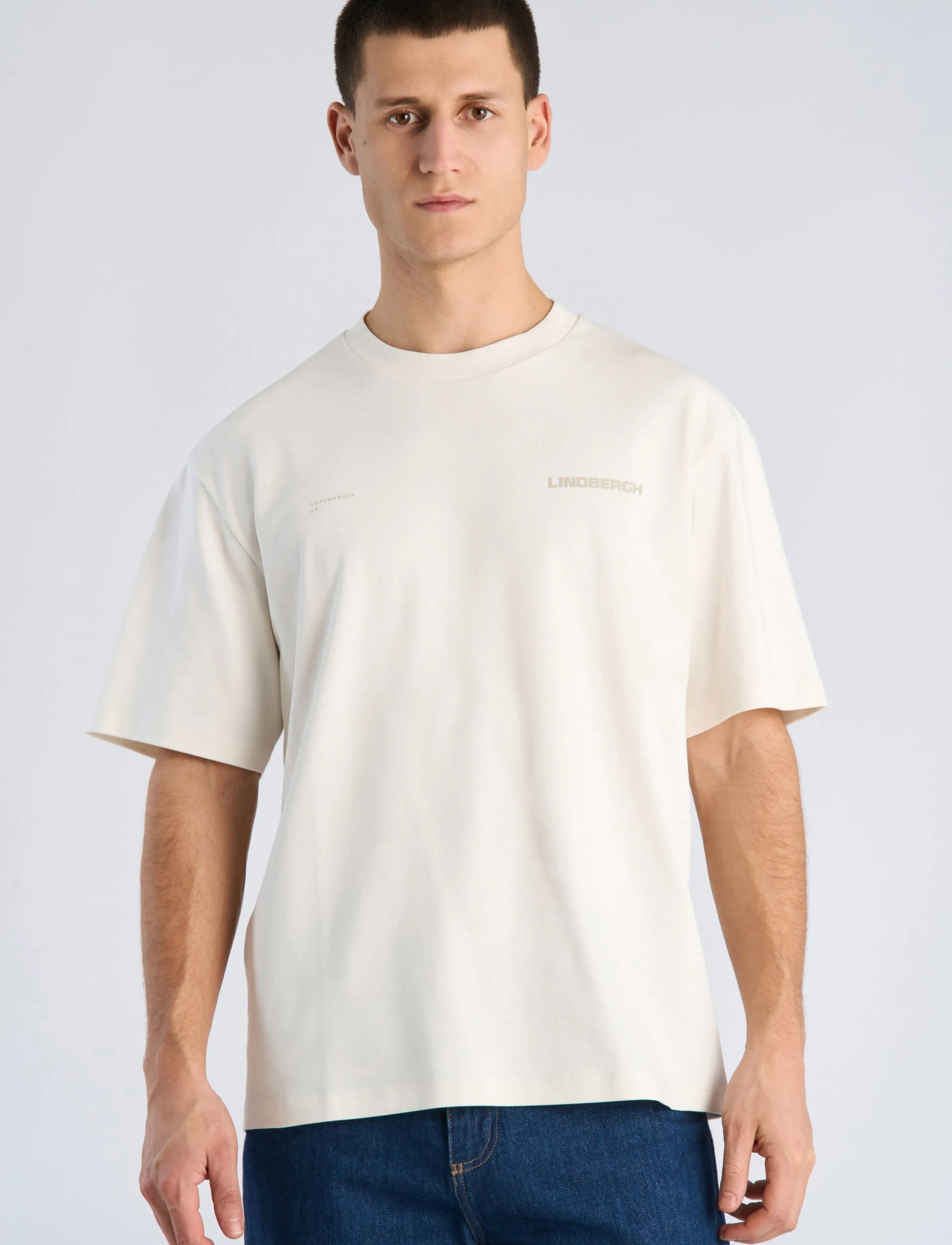 Lindbergh - O-neck logo oversized S/S - off white - 3