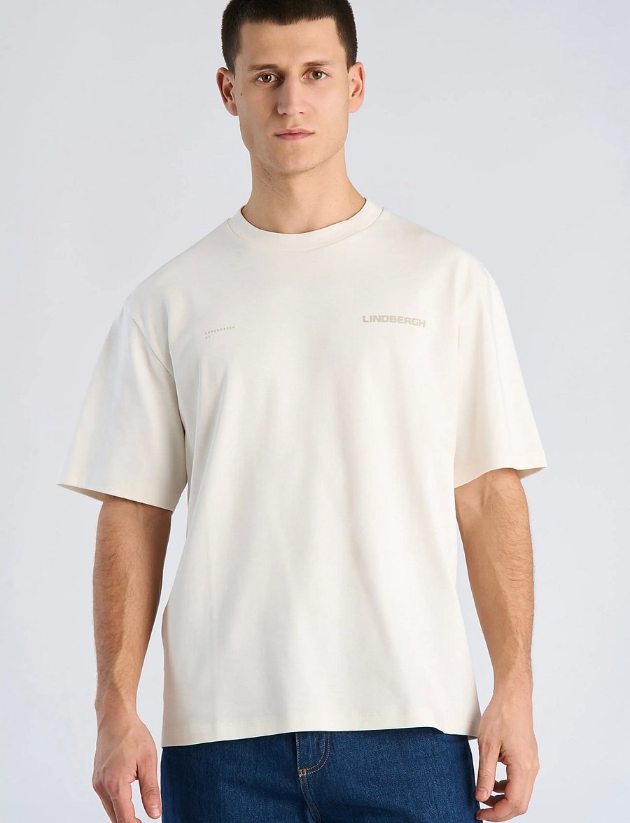 Lindbergh - O-neck logo oversized S/S - off white - 3
