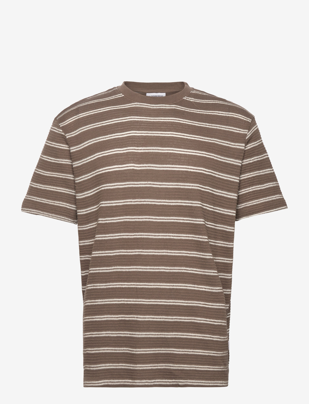 Lindbergh - Striped structured o-neck tee S/S - kortärmade t-shirts - dk stone - 0