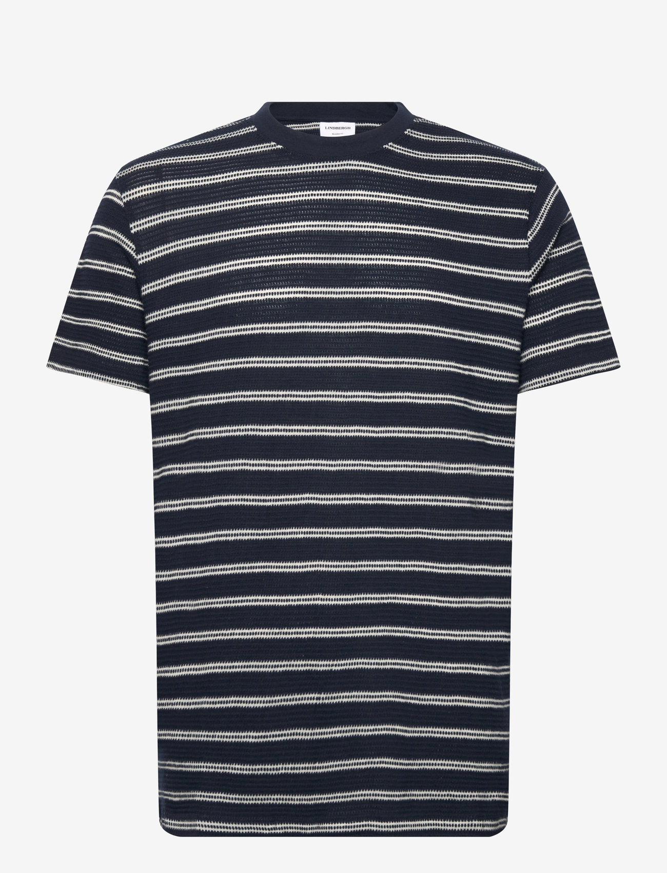 Lindbergh - Striped structured o-neck tee S/S - kortärmade t-shirts - navy - 0