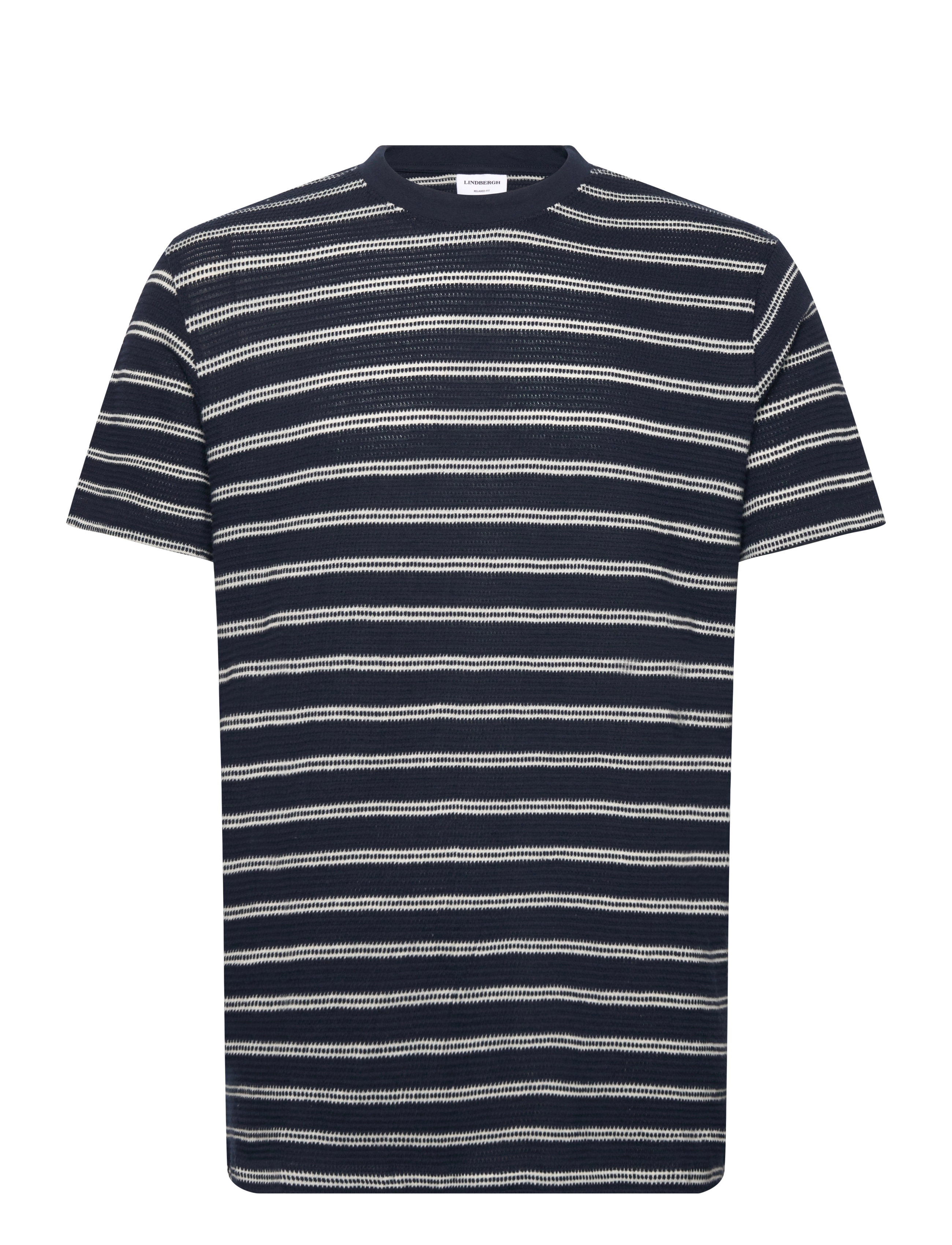 Lindbergh Striped structured o-neck tee S/S - Akcija - NAVY / navy