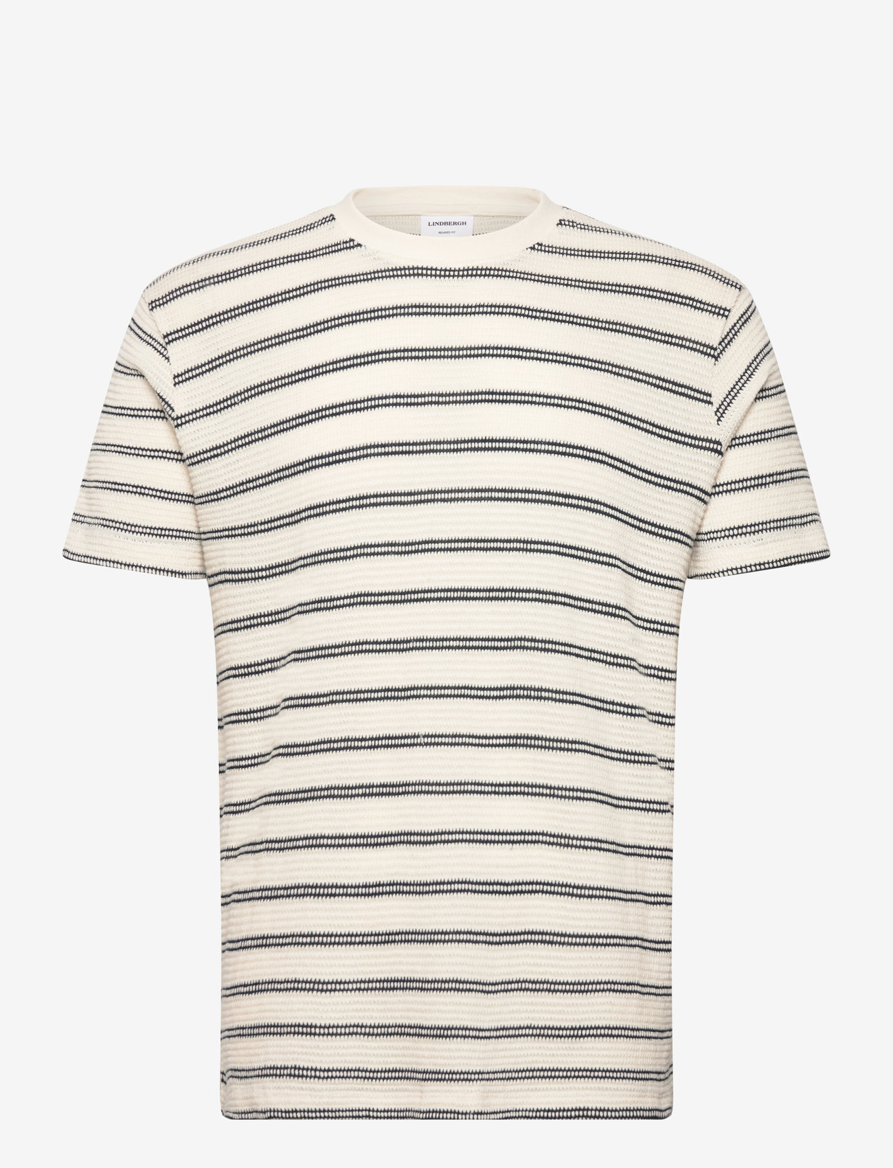 Lindbergh - Striped structured o-neck tee S/S - kortärmade t-shirts - salt white - 0