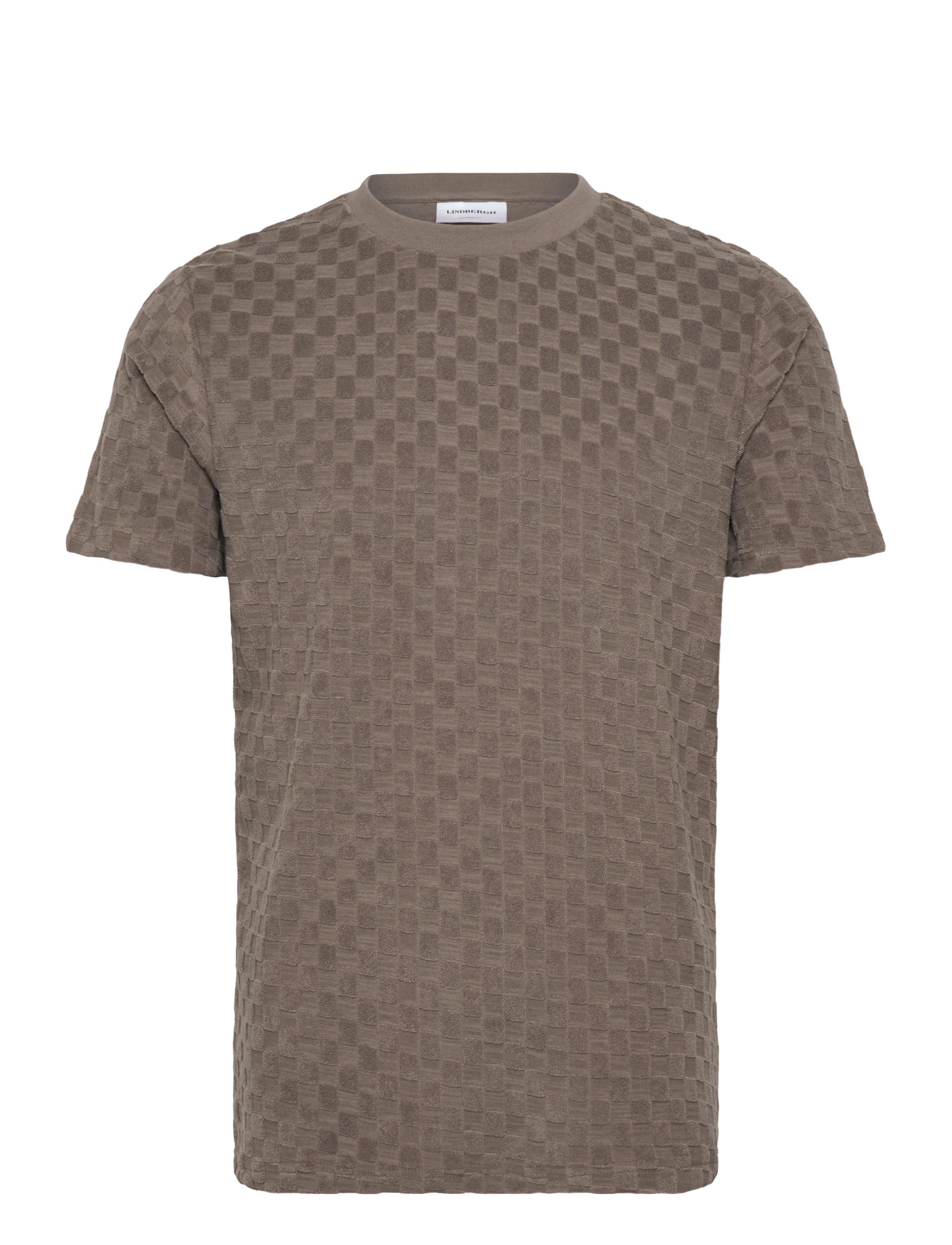 Lindbergh Checkered towel o-neck tee S/S - T-Shirts - DK STONE / brown
