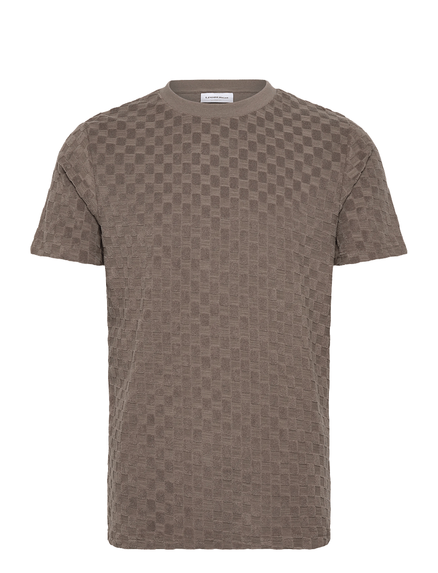 Lindbergh - Checkered towel o-neck tee S/S - short-sleeved t-shirts - dk stone - 0
