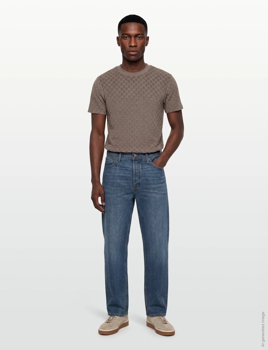 Lindbergh - Checkered towel o-neck tee S/S - kortärmade t-shirts - dk stone - 0