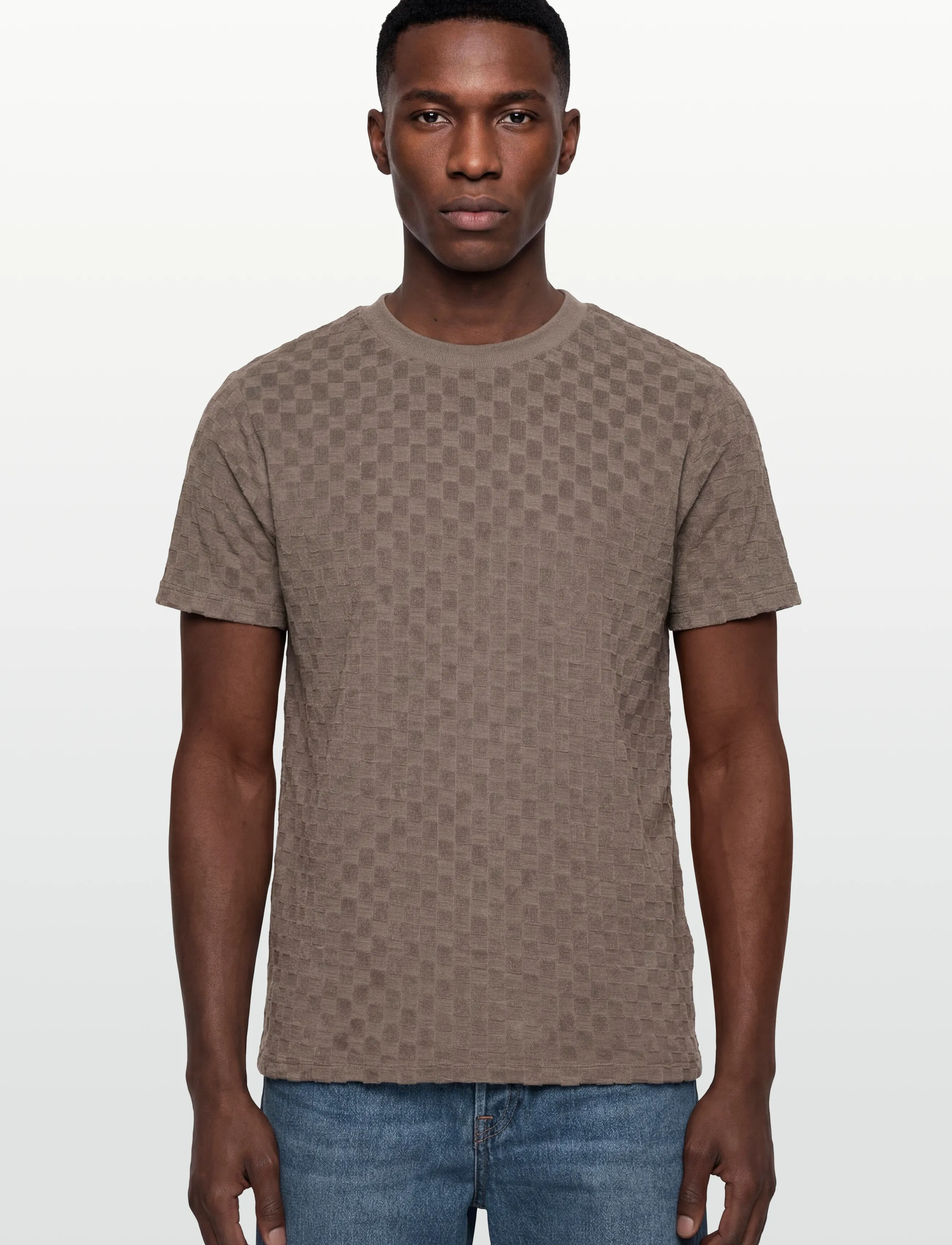 Lindbergh - Checkered towel o-neck tee S/S - kortärmade t-shirts - dk stone - 3