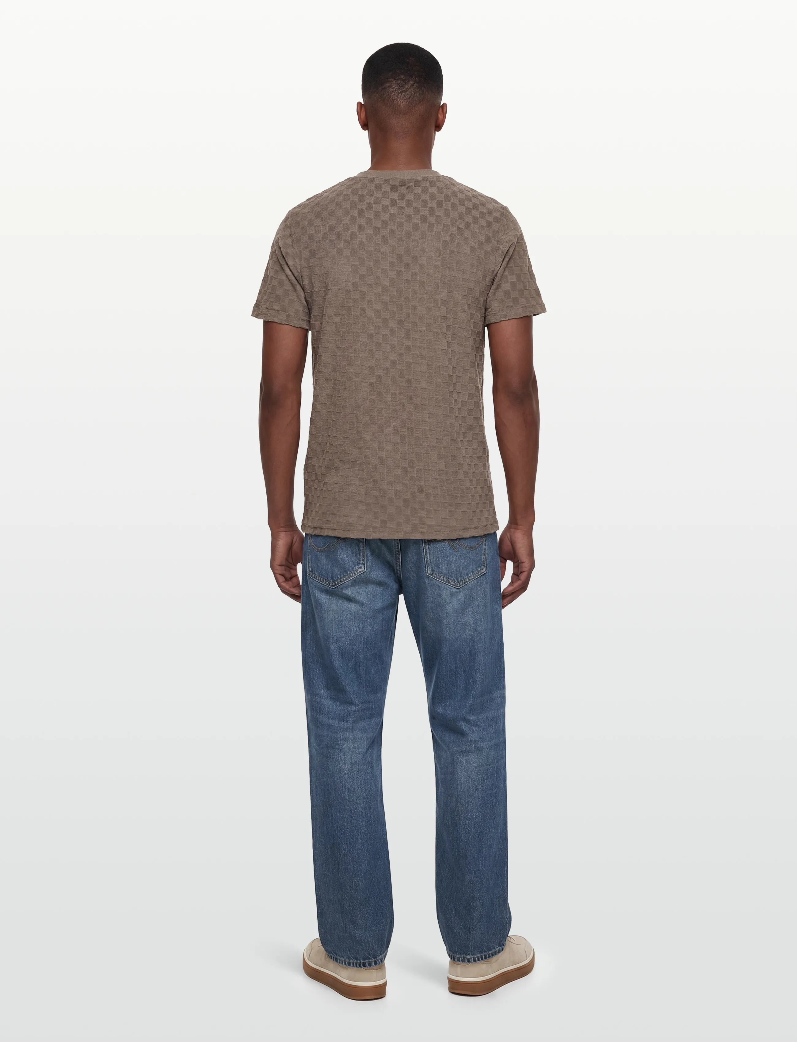 Lindbergh - Checkered towel o-neck tee S/S - kortärmade t-shirts - dk stone - 4