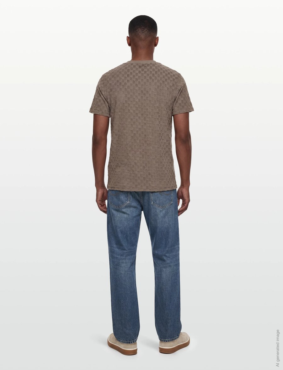 Lindbergh - Checkered towel o-neck tee S/S - kortärmade t-shirts - dk stone - 4