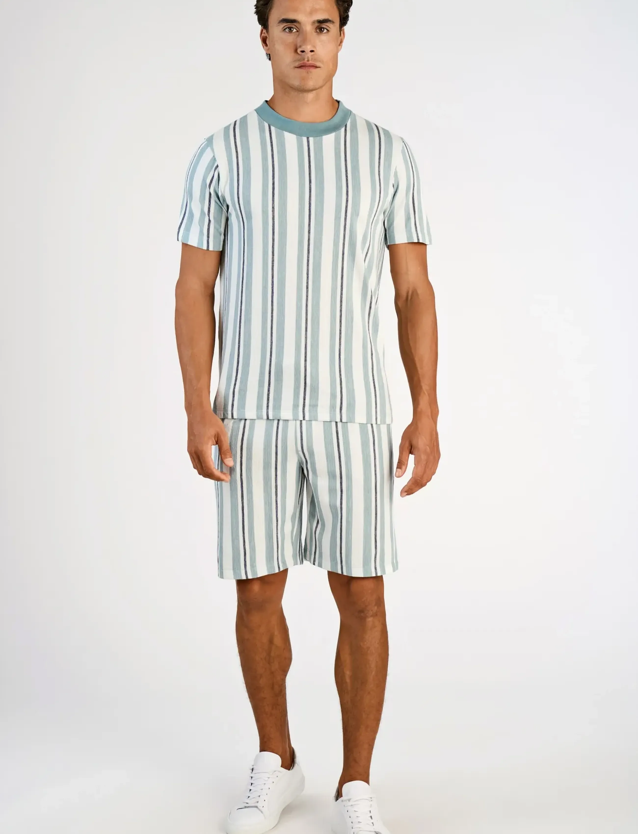 Lindbergh Towel striped o-neck tee S/S - Vetements - AQUA / blue