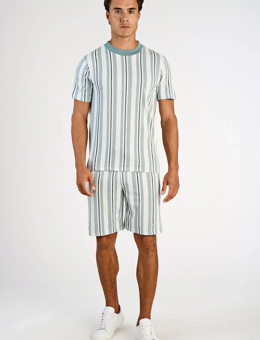Lindbergh - Towel striped o-neck tee S/S - kortærmede t-shirts - aqua - 0