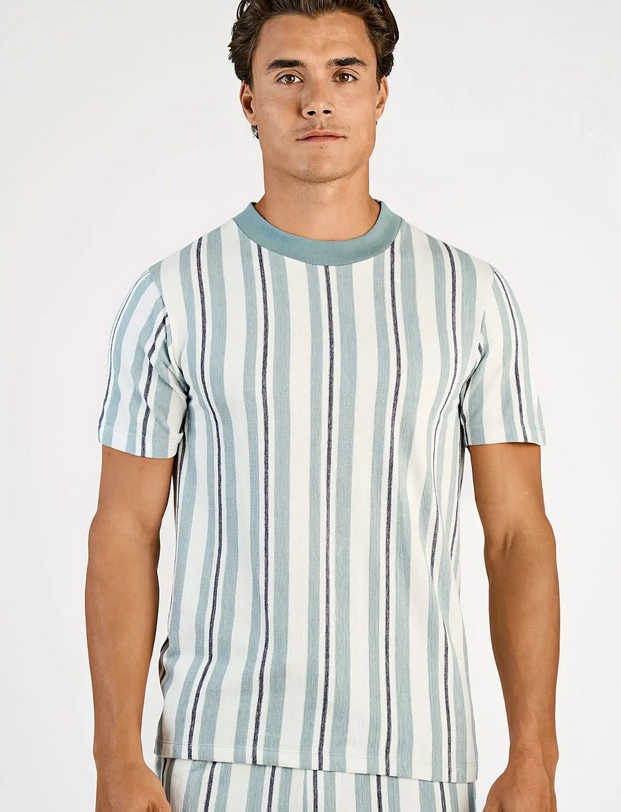 Lindbergh - Towel striped o-neck tee S/S - kortærmede t-shirts - aqua - 3