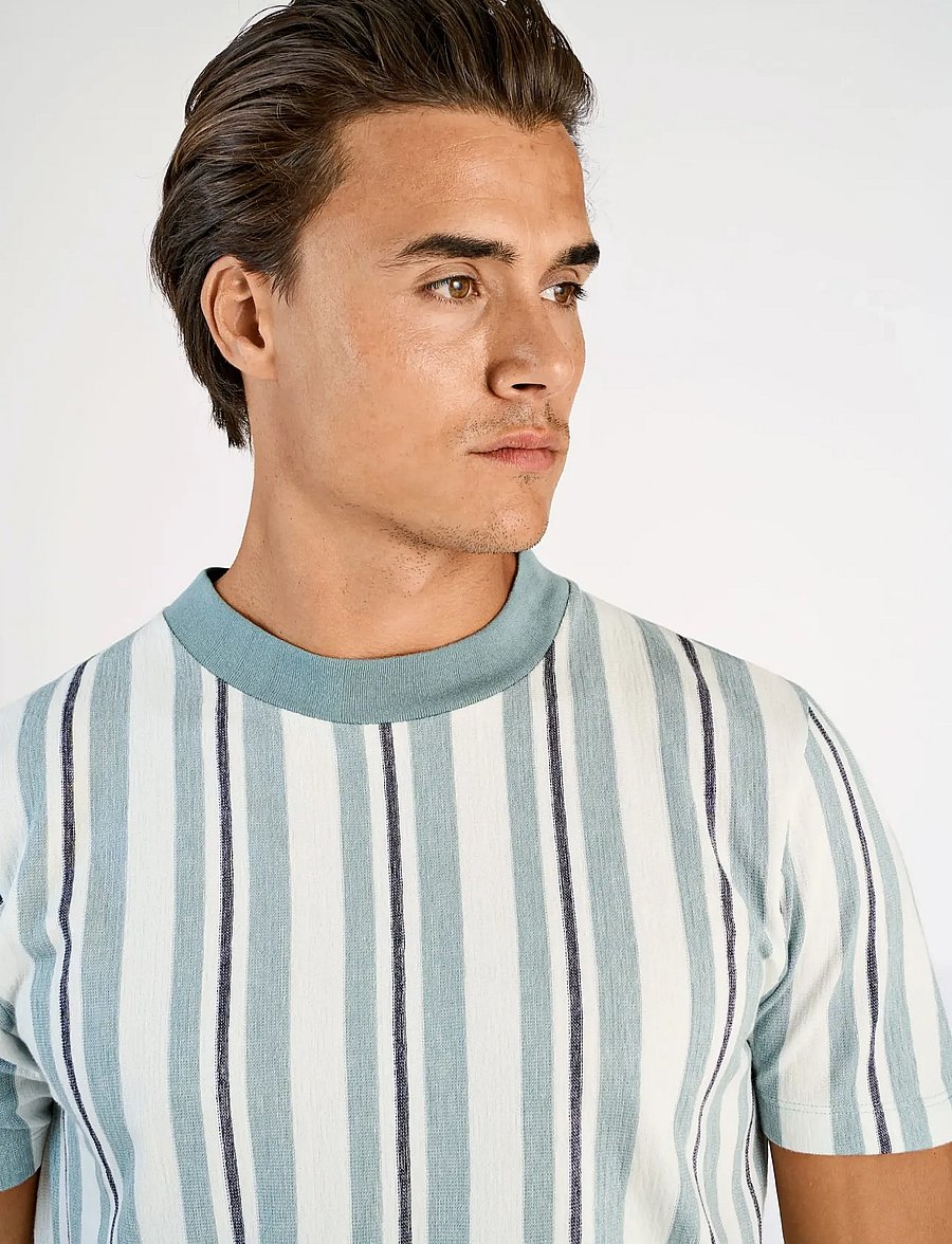 Lindbergh - Towel striped o-neck tee S/S - kortærmede t-shirts - aqua - 5