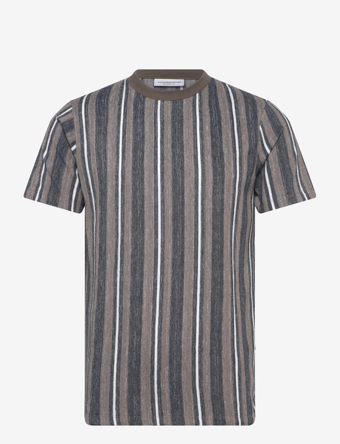 Lindbergh - Towel striped o-neck tee S/S - kortärmade t-shirts - dk stone - 0