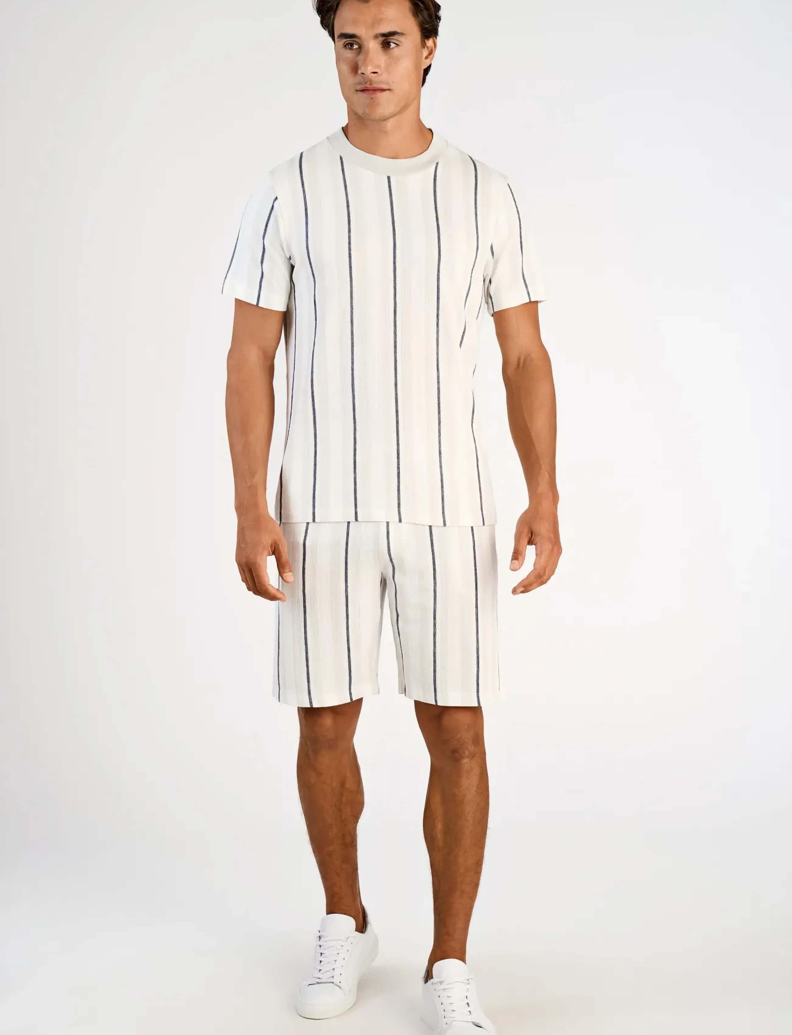 Lindbergh Towel striped o-neck tee S/S - T-shirts - FAIR GREY / cream