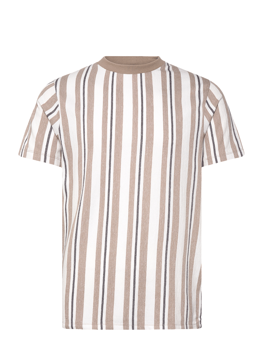 Lindbergh - Towel striped o-neck tee S/S - kortærmede t-shirts - stone - 1