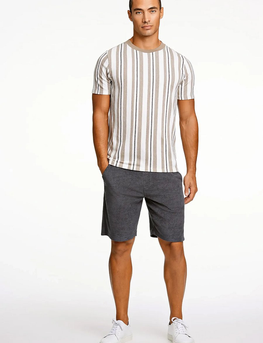 Lindbergh - Towel striped o-neck tee S/S - kortærmede t-shirts - stone - 0