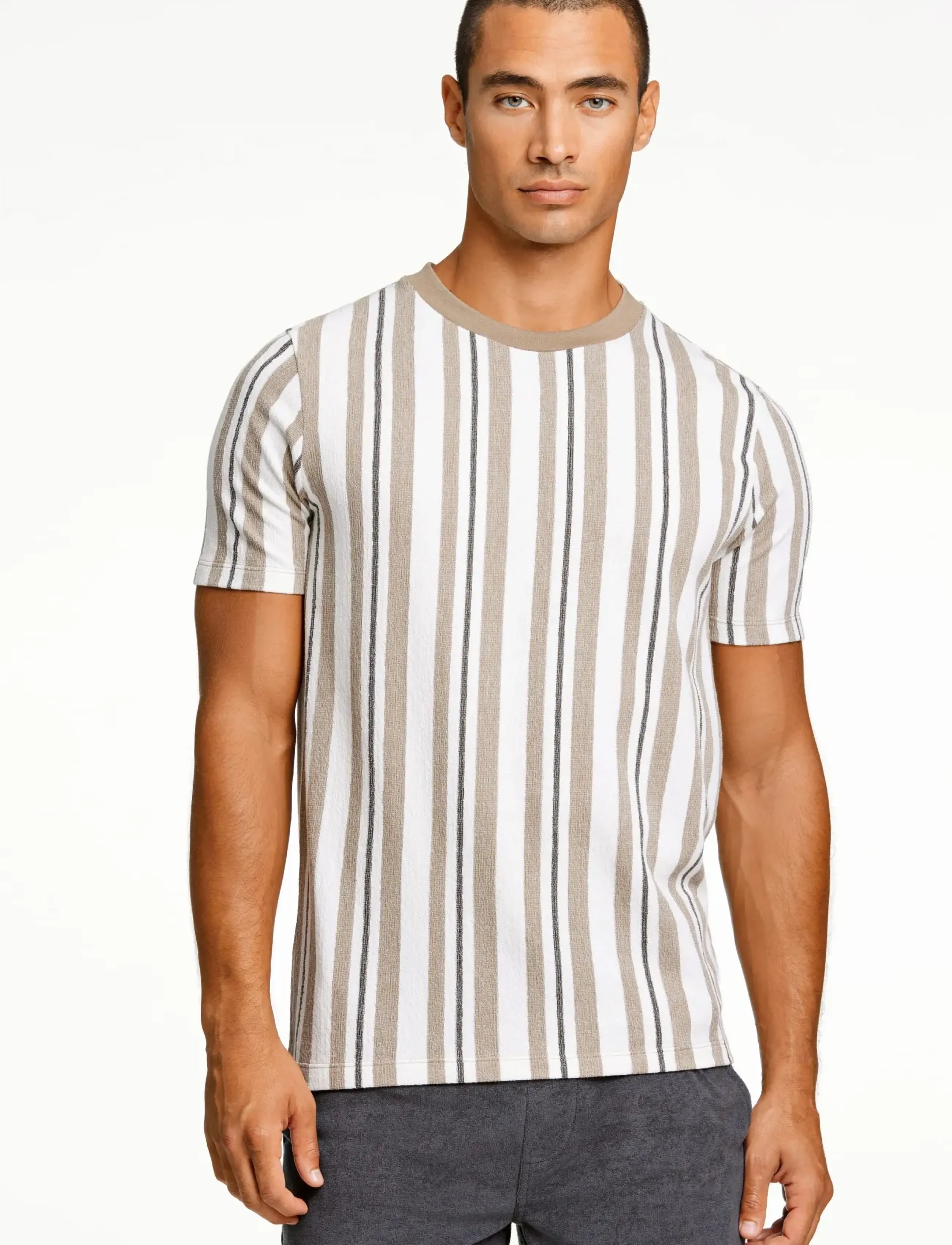Lindbergh - Towel striped o-neck tee S/S - kurzärmelig - stone - 3