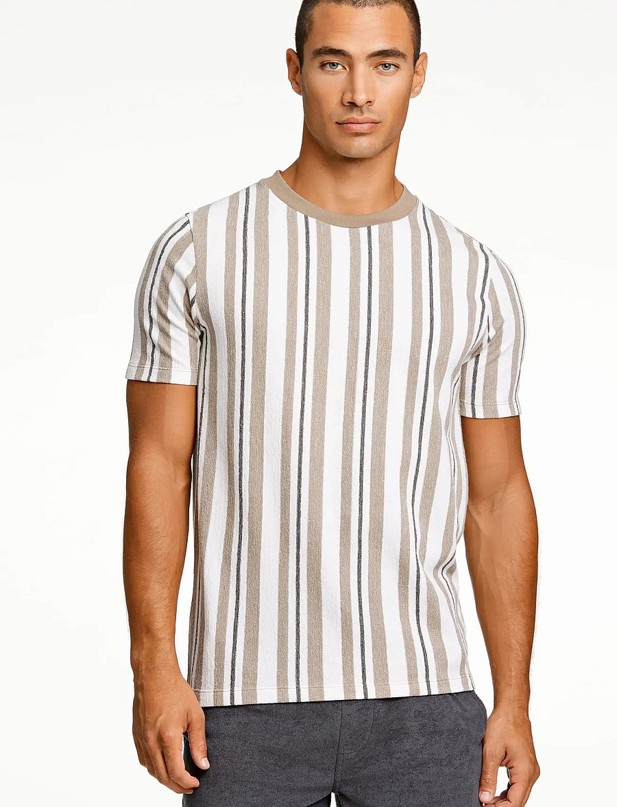 Lindbergh - Towel striped o-neck tee S/S - kortærmede t-shirts - stone - 3