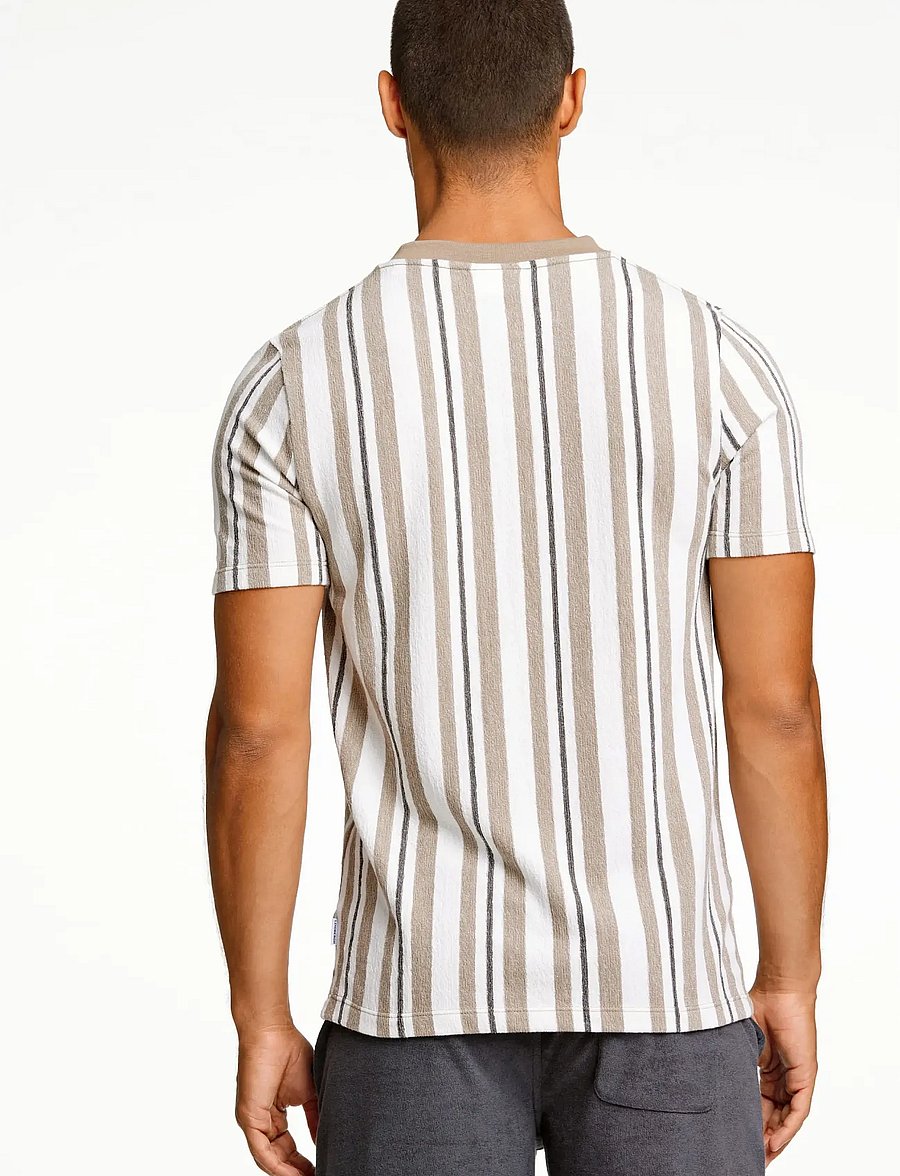 Lindbergh - Towel striped o-neck tee S/S - kortærmede t-shirts - stone - 4