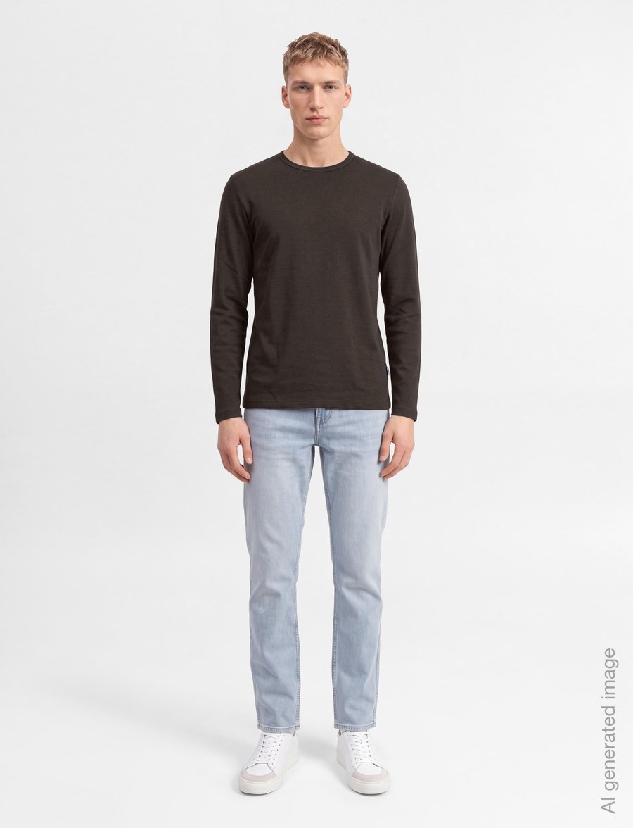 Lindbergh - Basic o-neck tee L/S - long-sleeved t-shirts - black olive - 0