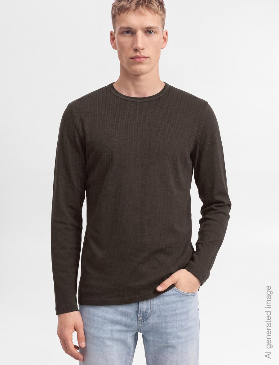 Lindbergh - Basic o-neck tee L/S - long-sleeved t-shirts - black olive - 3