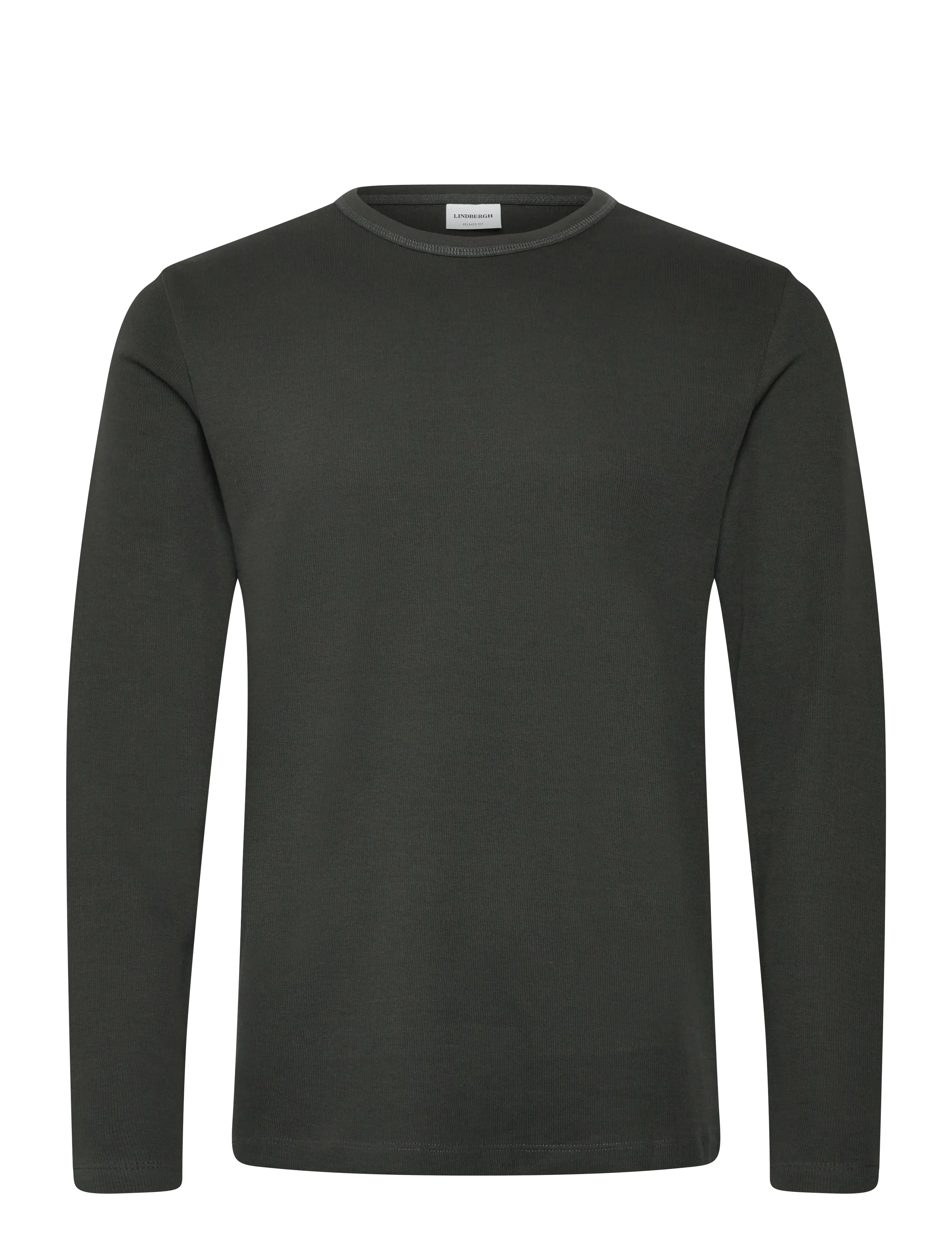 Lindbergh Basic o-neck tee L/S - Lindbergh - OFF BLACK / grey
