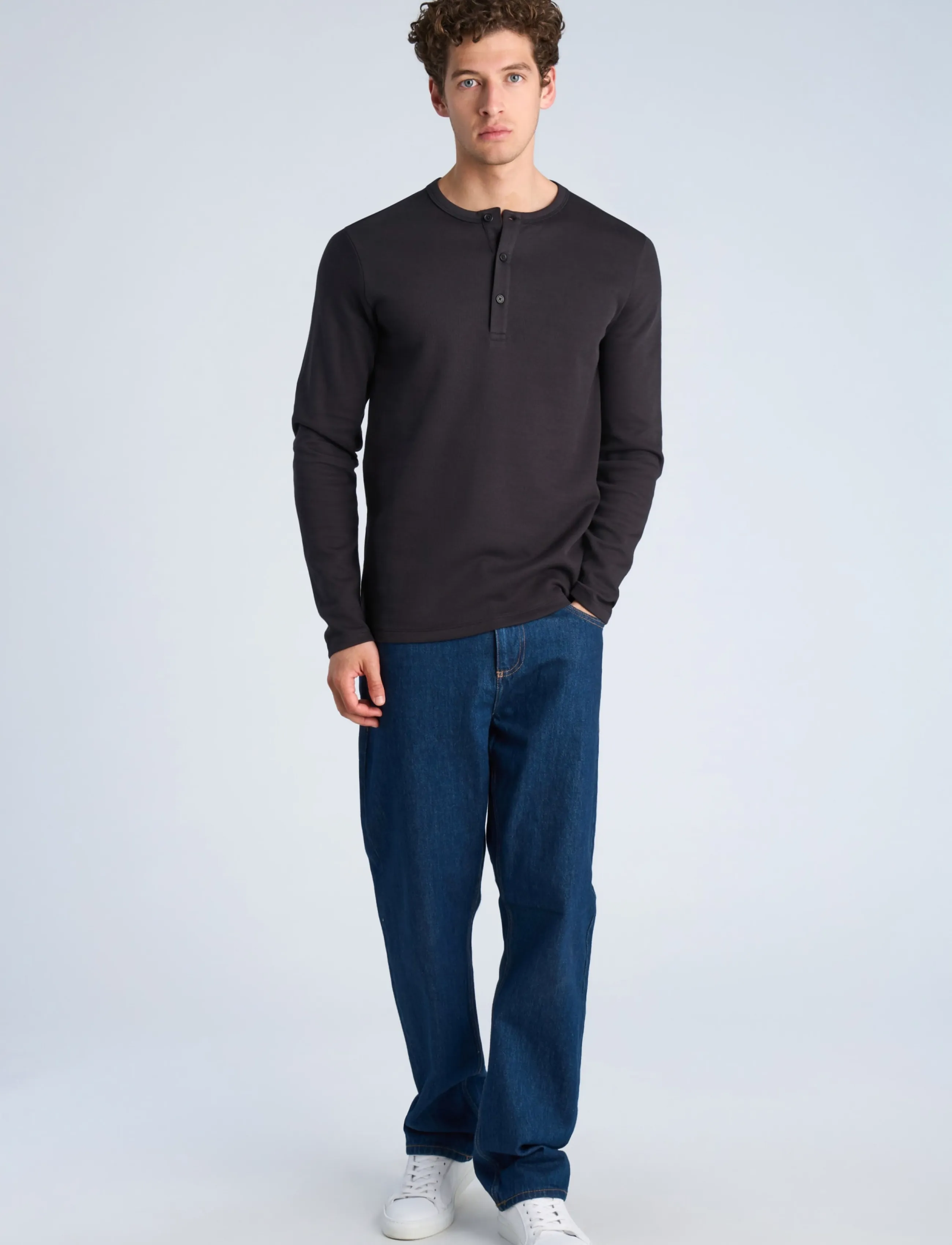 Lindbergh Basic Granddad Tee L/S, Herren, Langarm Granddad T-Shirt, Schwarz, Gr.L
