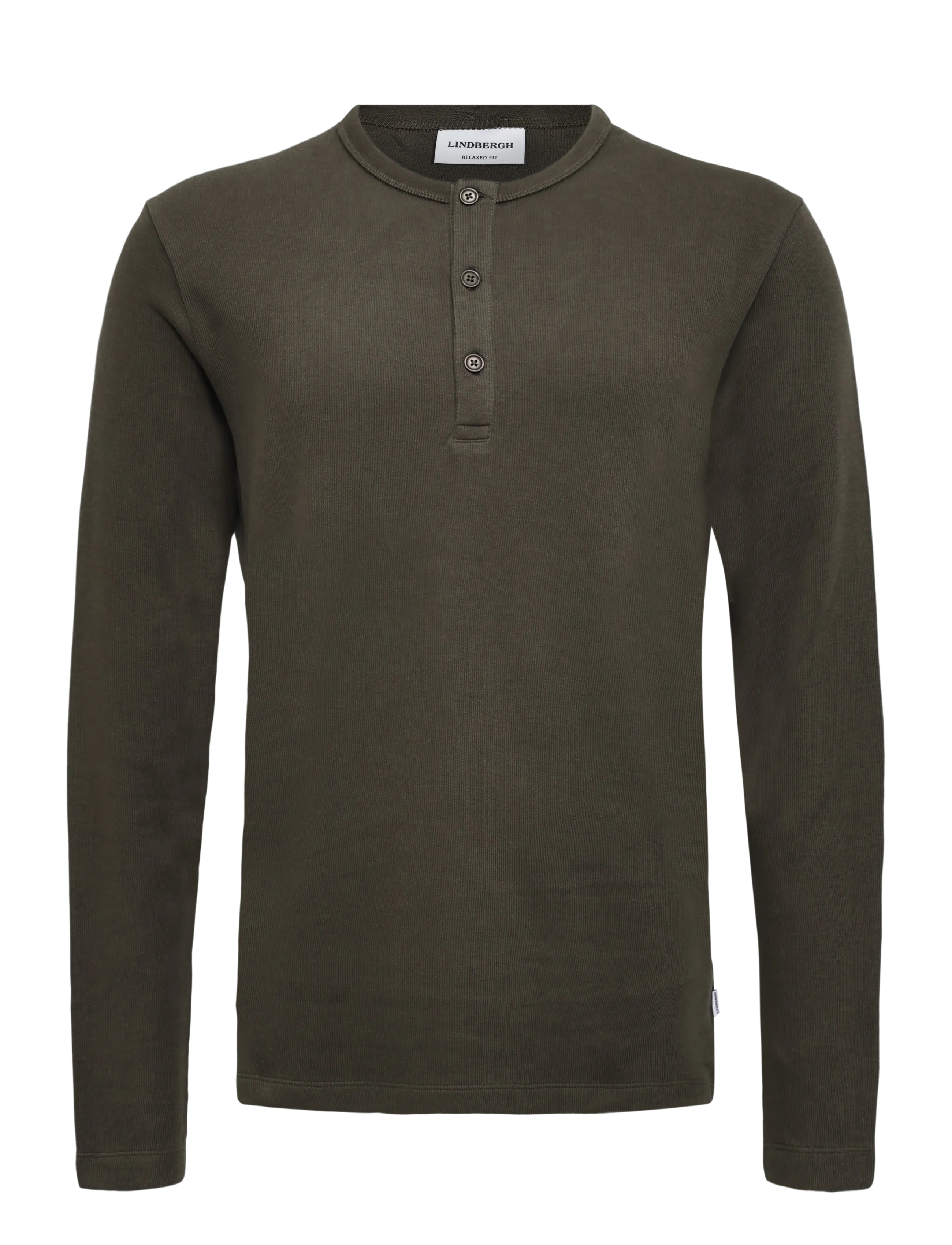 Lindbergh Basic granddad tee L/S - Langærmede T-shirts - BLACK OLIVE / khaki/green