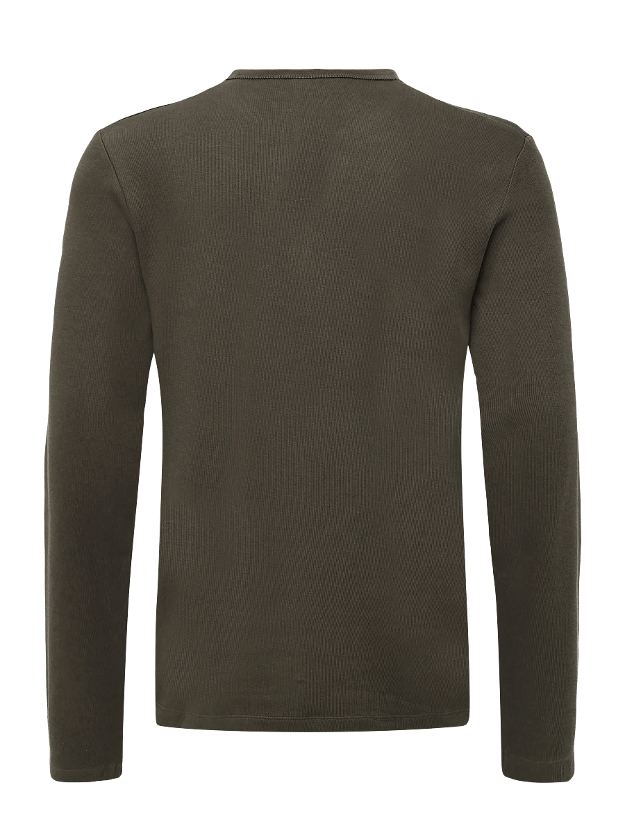 Lindbergh - Basic granddad tee L/S - langærmede t-shirts - black olive - 1