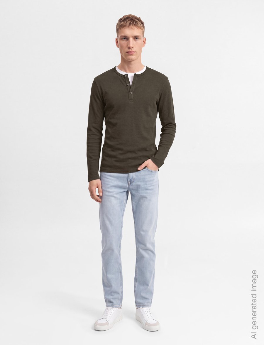 Lindbergh - Basic granddad tee L/S - langärmelige t-shirts - black olive - 0