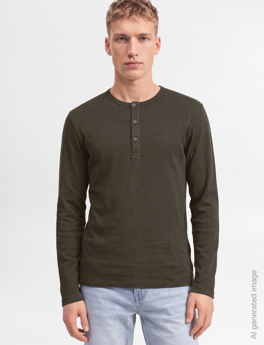 Lindbergh - Basic granddad tee L/S - langärmelige t-shirts - black olive - 3