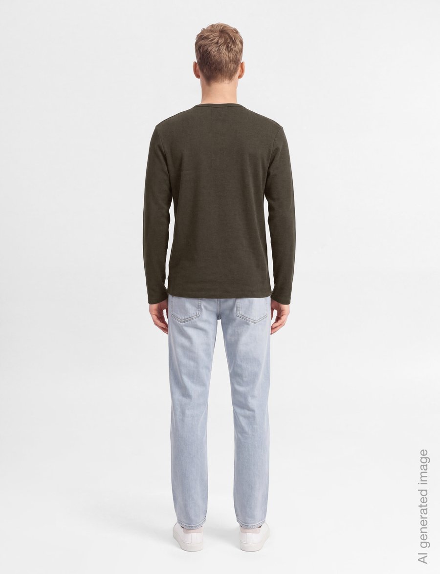 Lindbergh - Basic granddad tee L/S - langärmelige t-shirts - black olive - 4