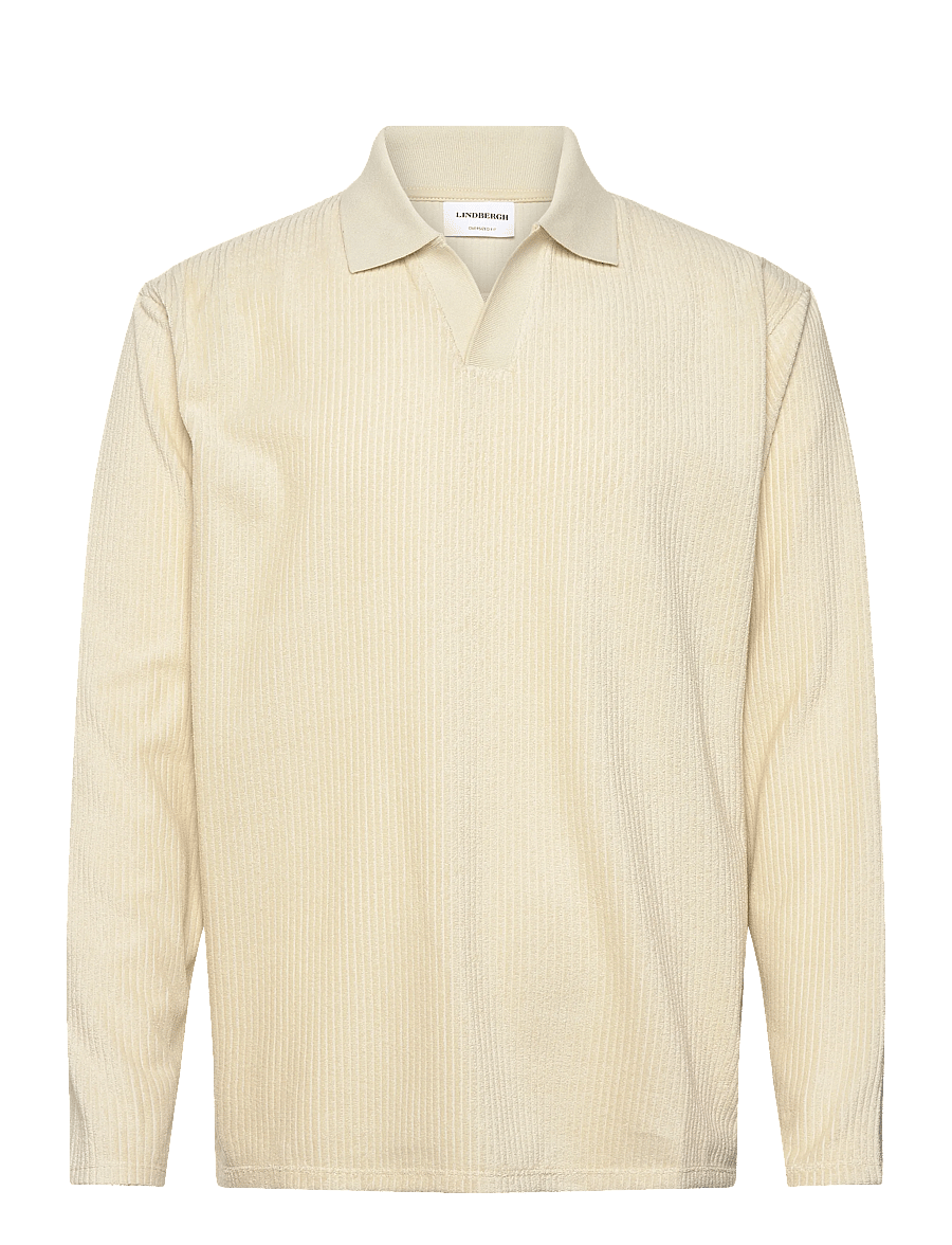 Lindbergh - V-neck jacquard polo L/S - langärmelige gestrickte polohemden - lt stone - 0