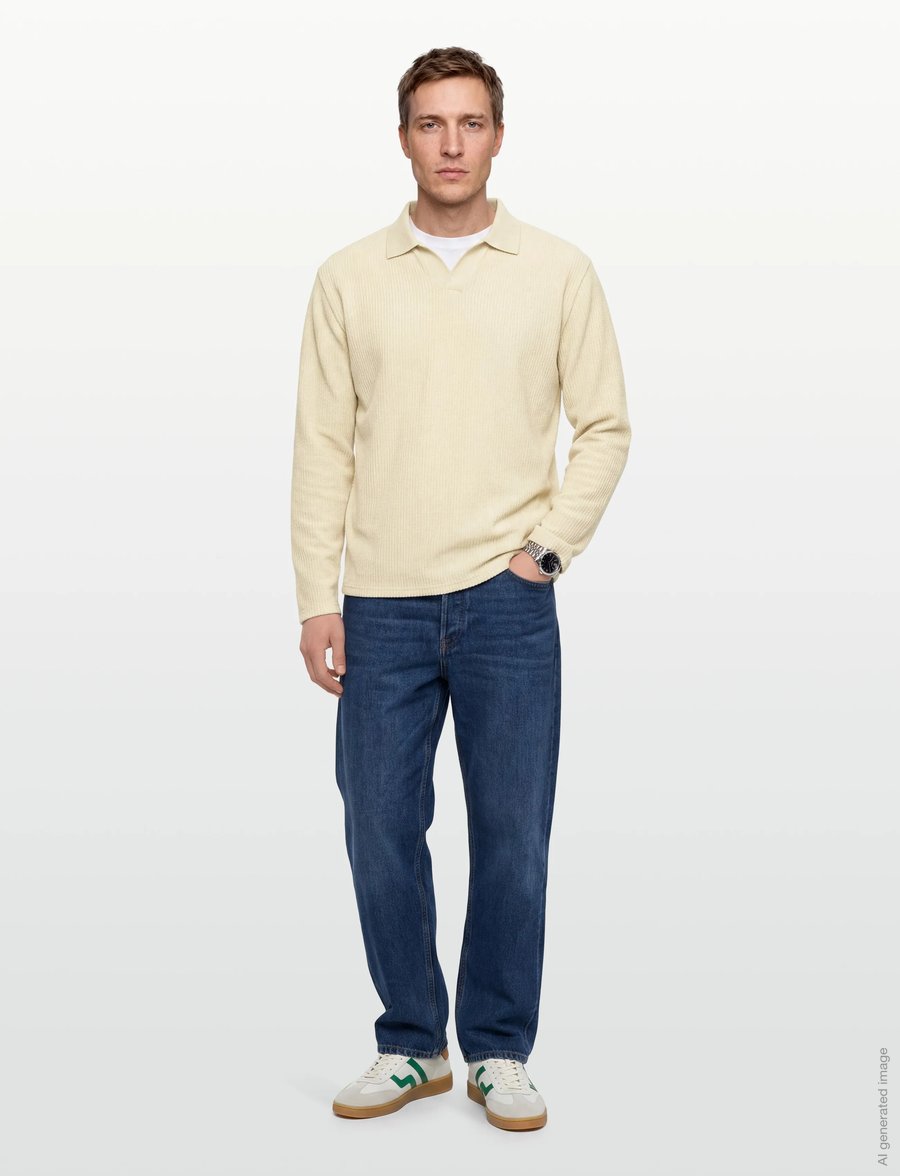 Lindbergh - V-neck jacquard polo L/S - langärmelige strick-polohemden - lt stone - 0