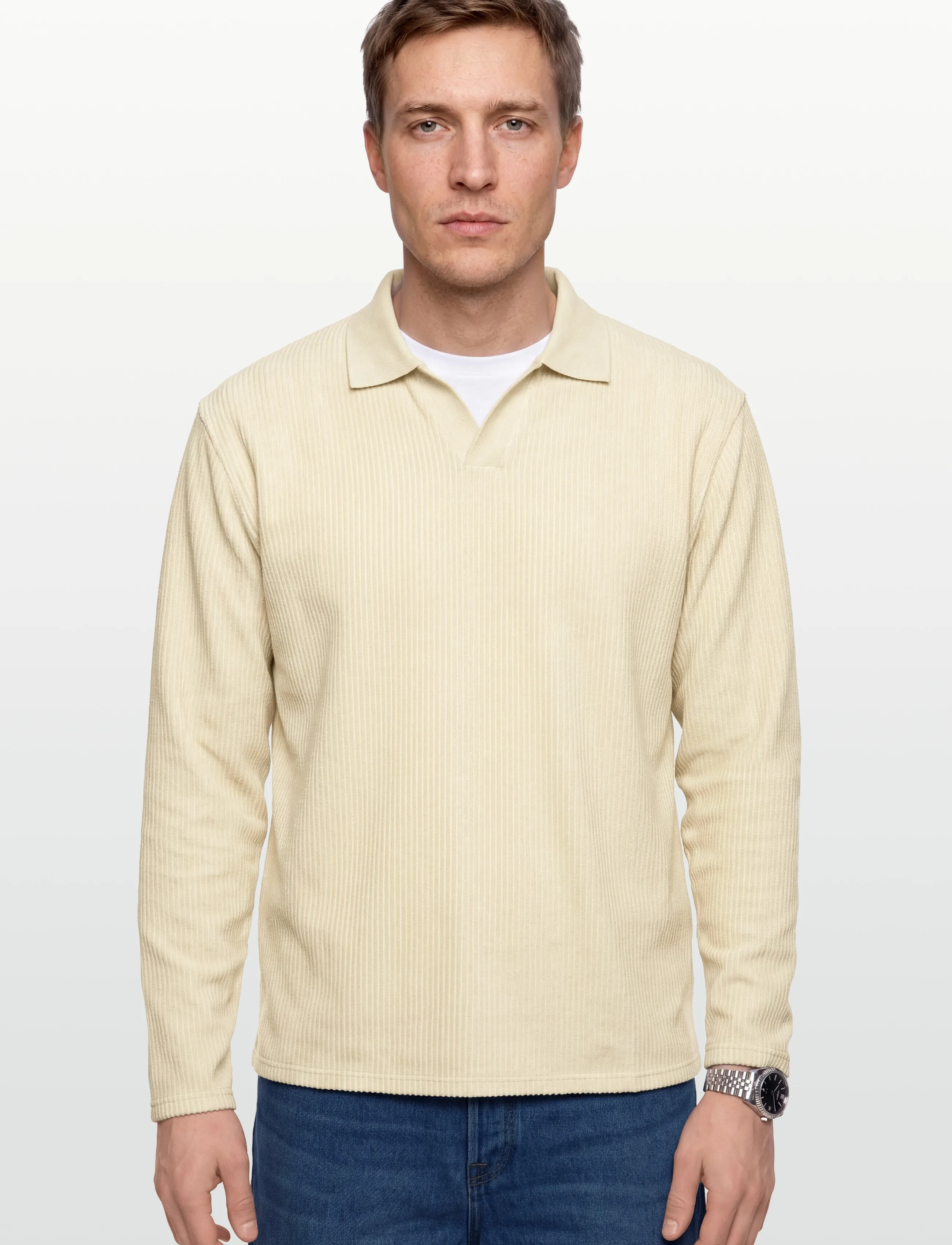 Lindbergh - V-neck jacquard polo L/S - kootud polosärgid - lt stone - 3