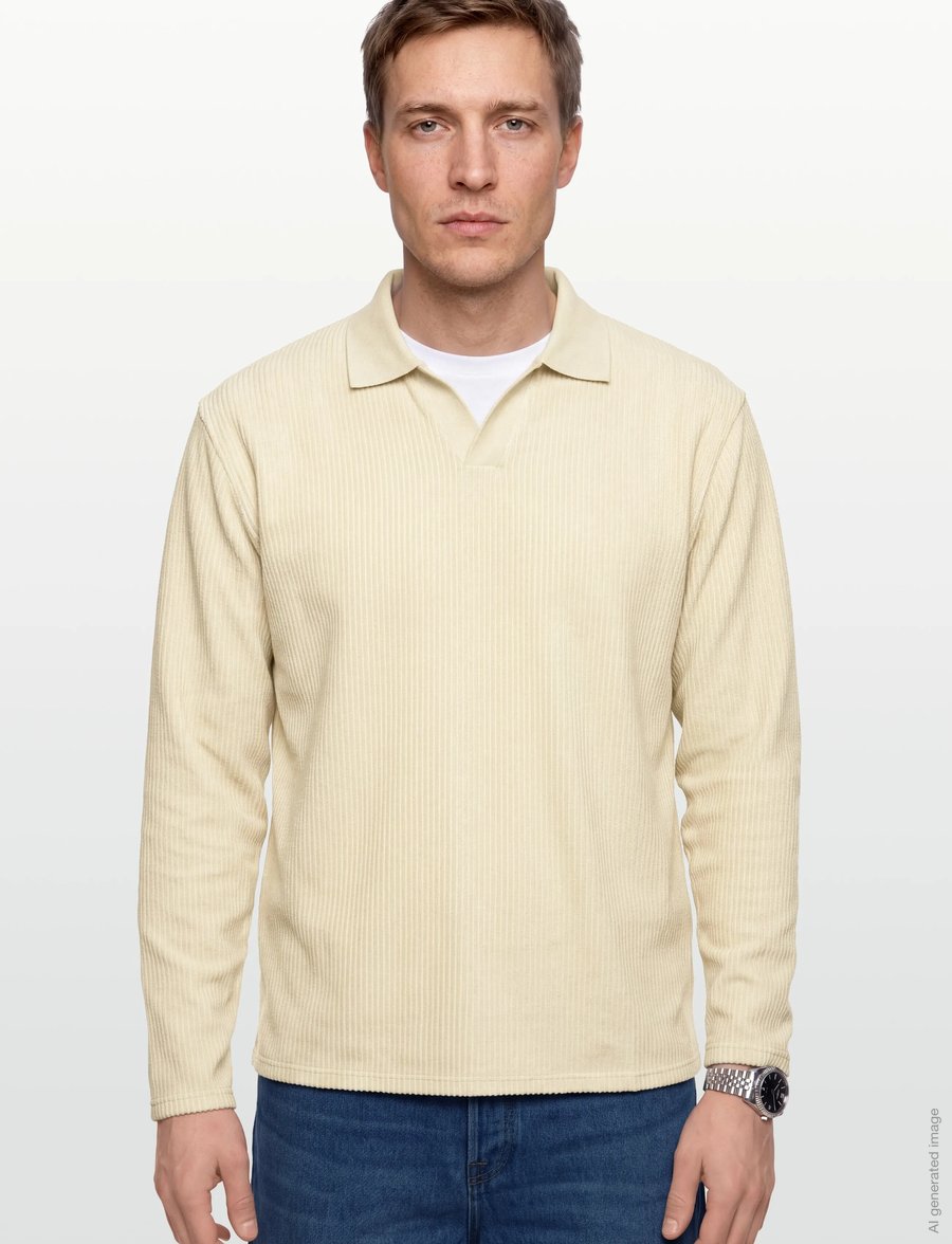 Lindbergh - V-neck jacquard polo L/S - langärmelige strick-polohemden - lt stone - 3