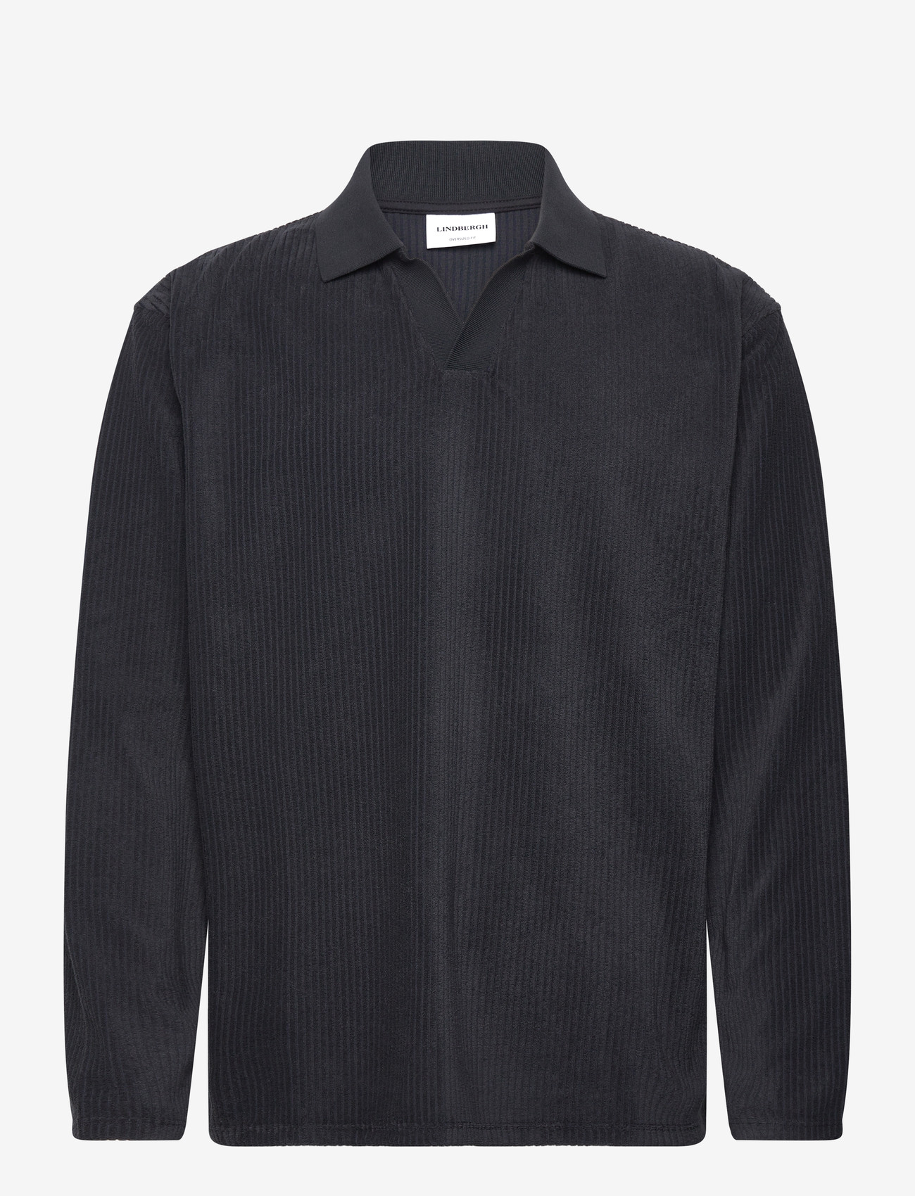Lindbergh - V-neck jacquard polo L/S - pitkähihaiset neulepoolot - navy - 0