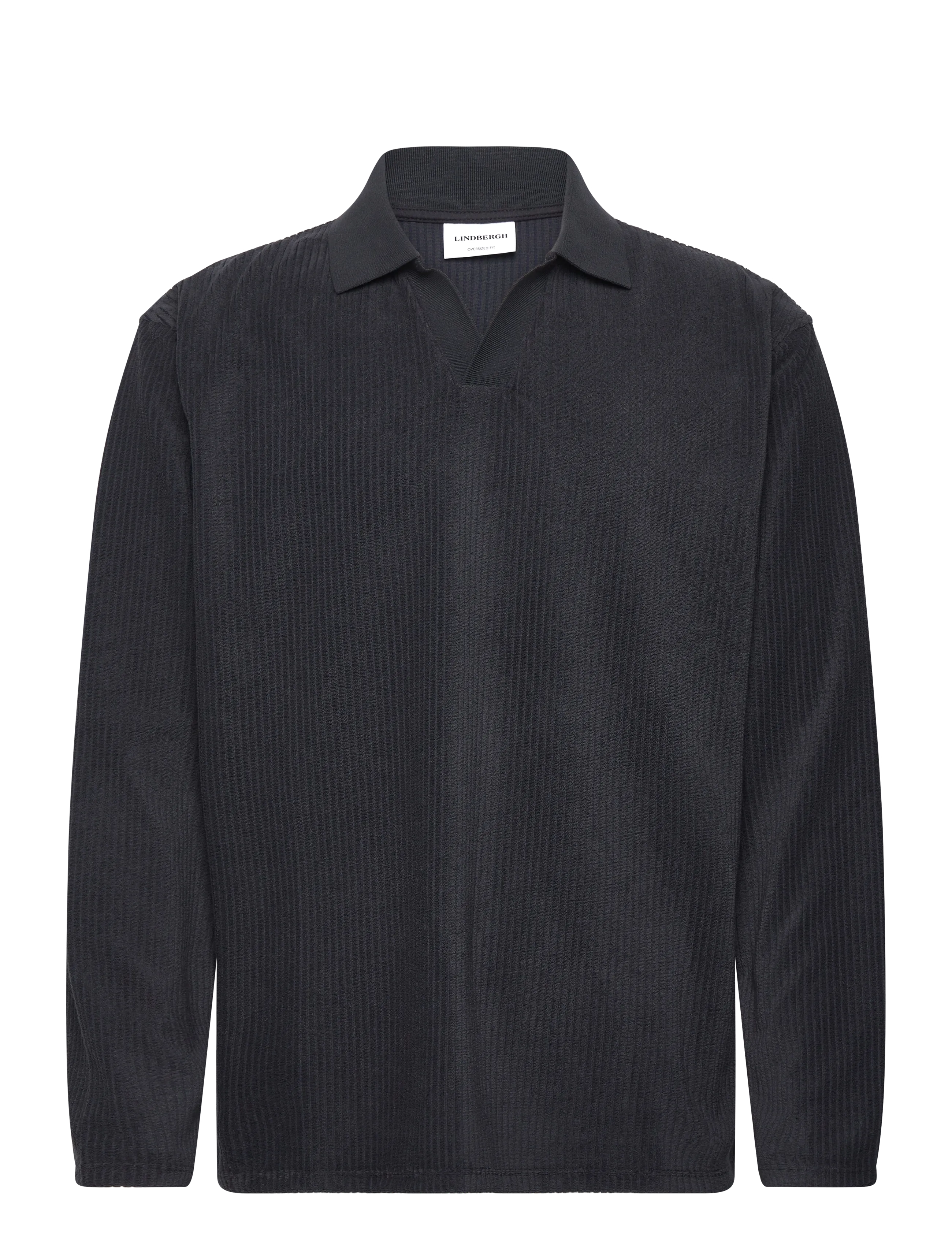 Lindbergh V-neck jacquard polo L/S - Gestrickte Polohemden - NAVY / grey